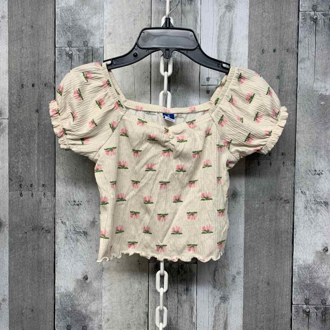 Size 8 Ivory Print Old Navy Short Sleeve Shirt