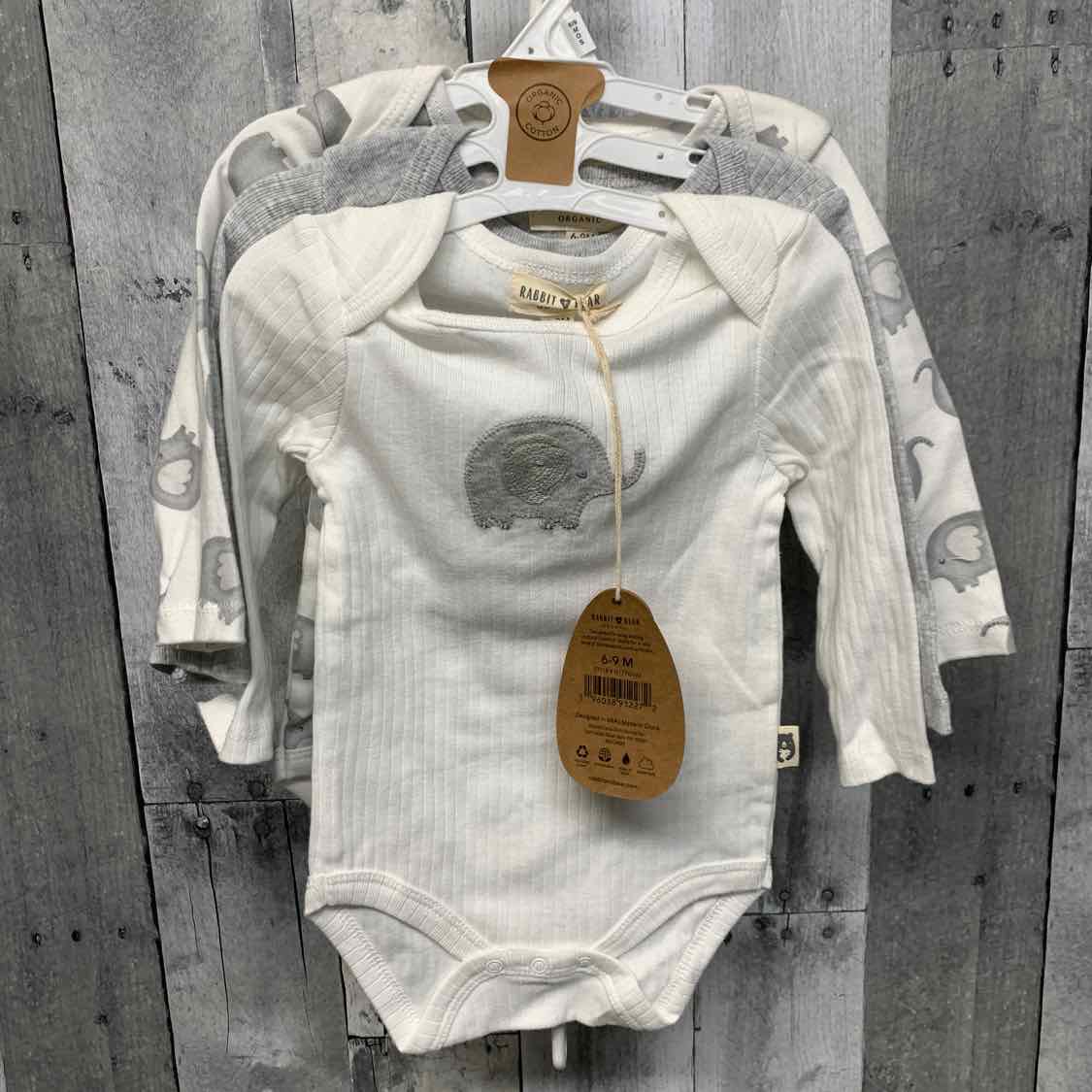 Size 6-9 Months White/Gray B Brand Bodysuit