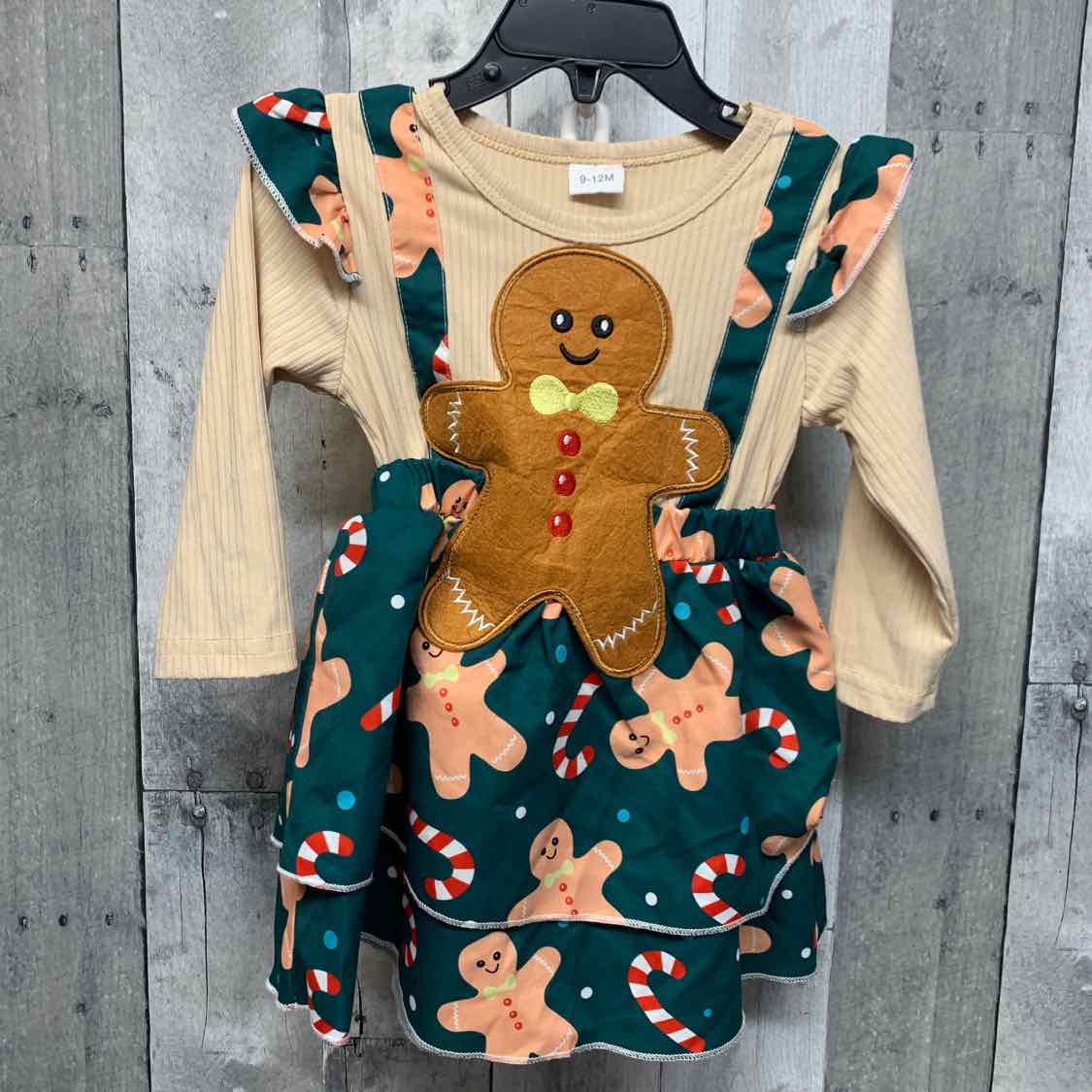Size 9-12 Months Tan/Green B Brand Dress
