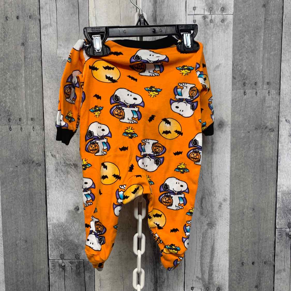 Size 0-3 Months Orange Print Peanuts Footy PJs