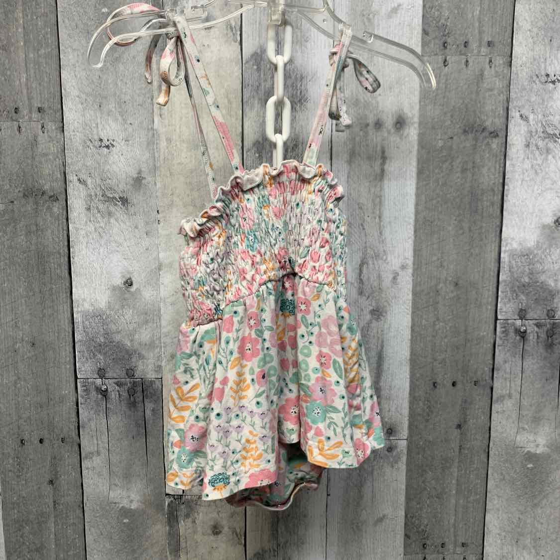 Size 0-3 Months White Floral Print Bamboo Romper