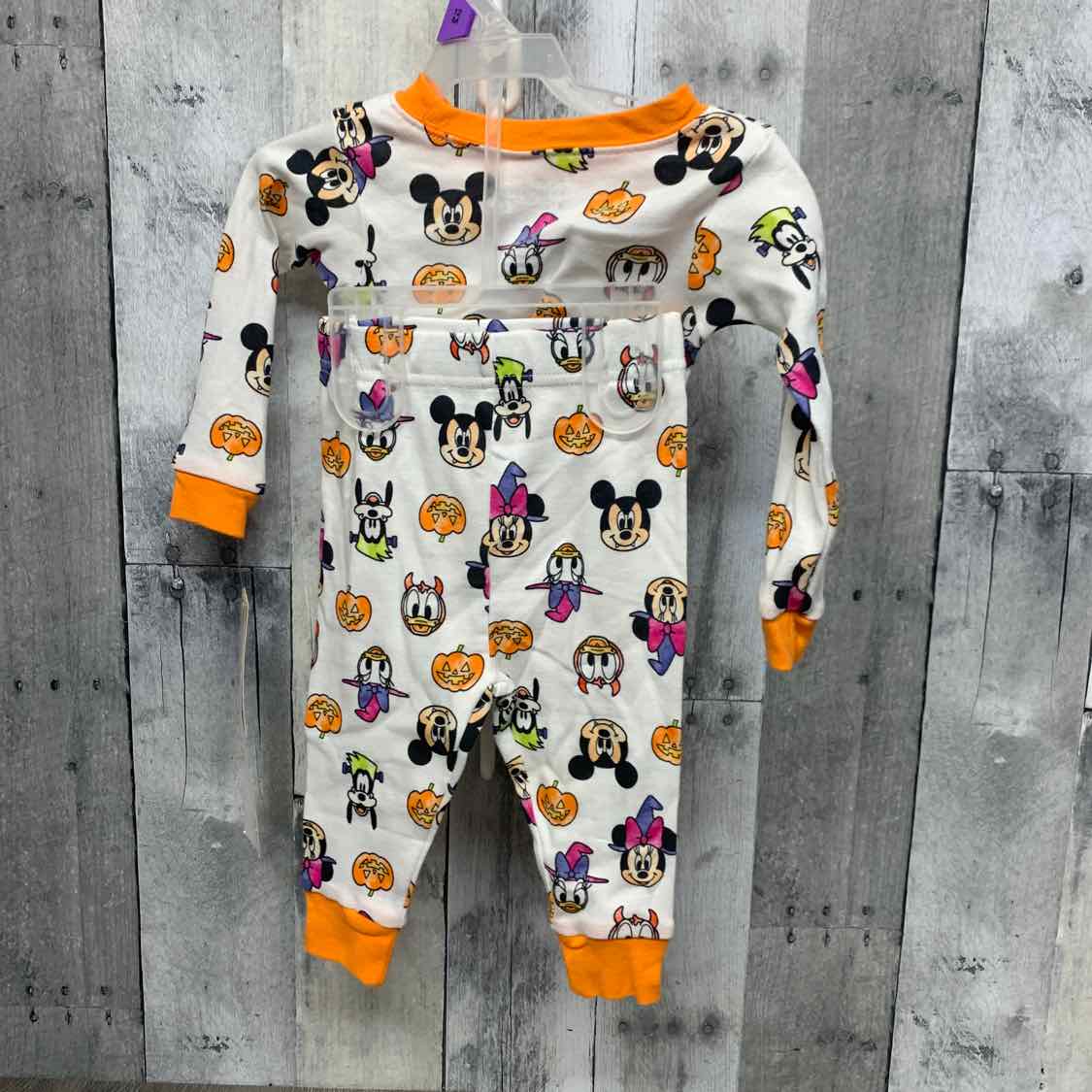 Size 12 Months White Print Disney 2pc PJs