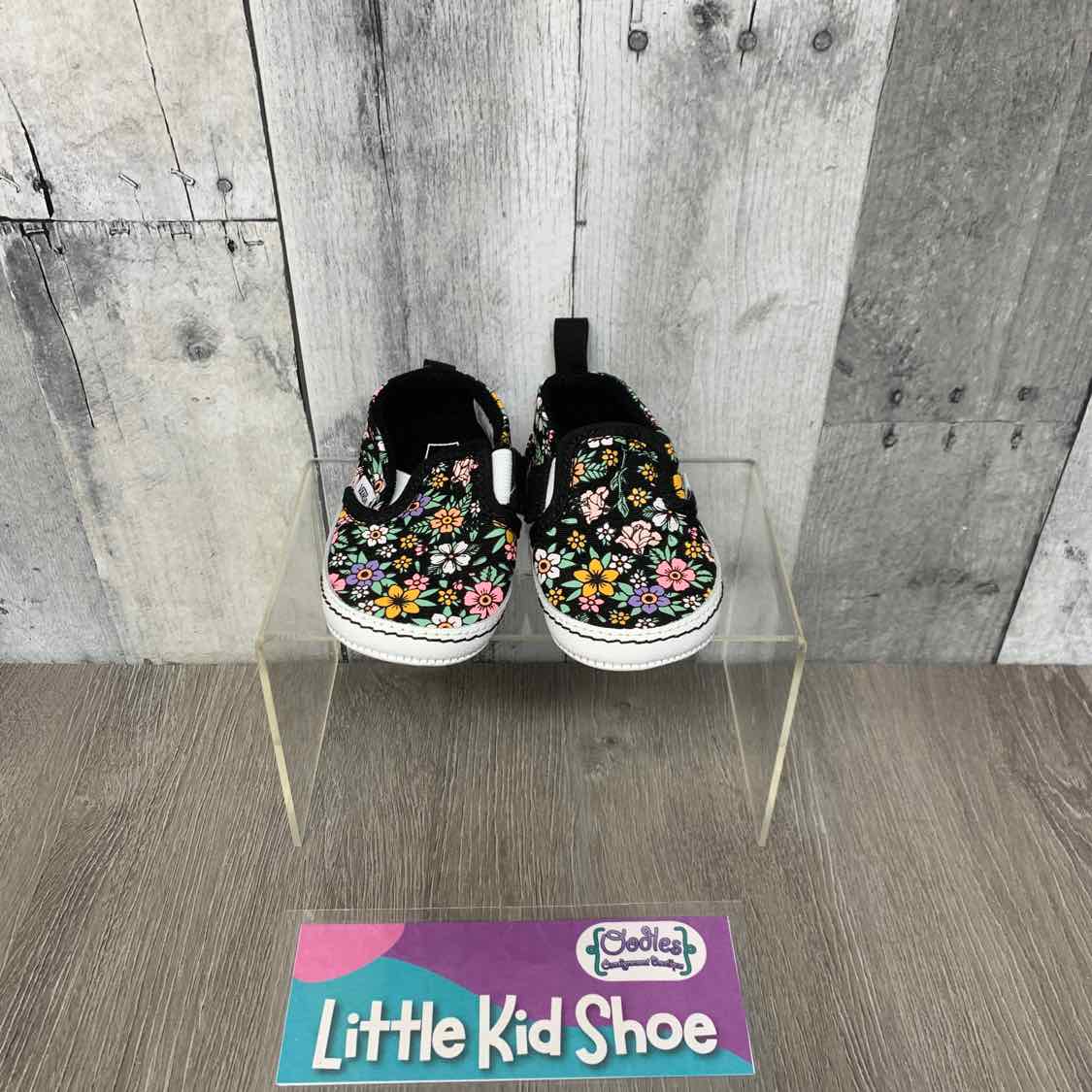 Size 3 Black Floral Print Vans Soft Sole Shoes