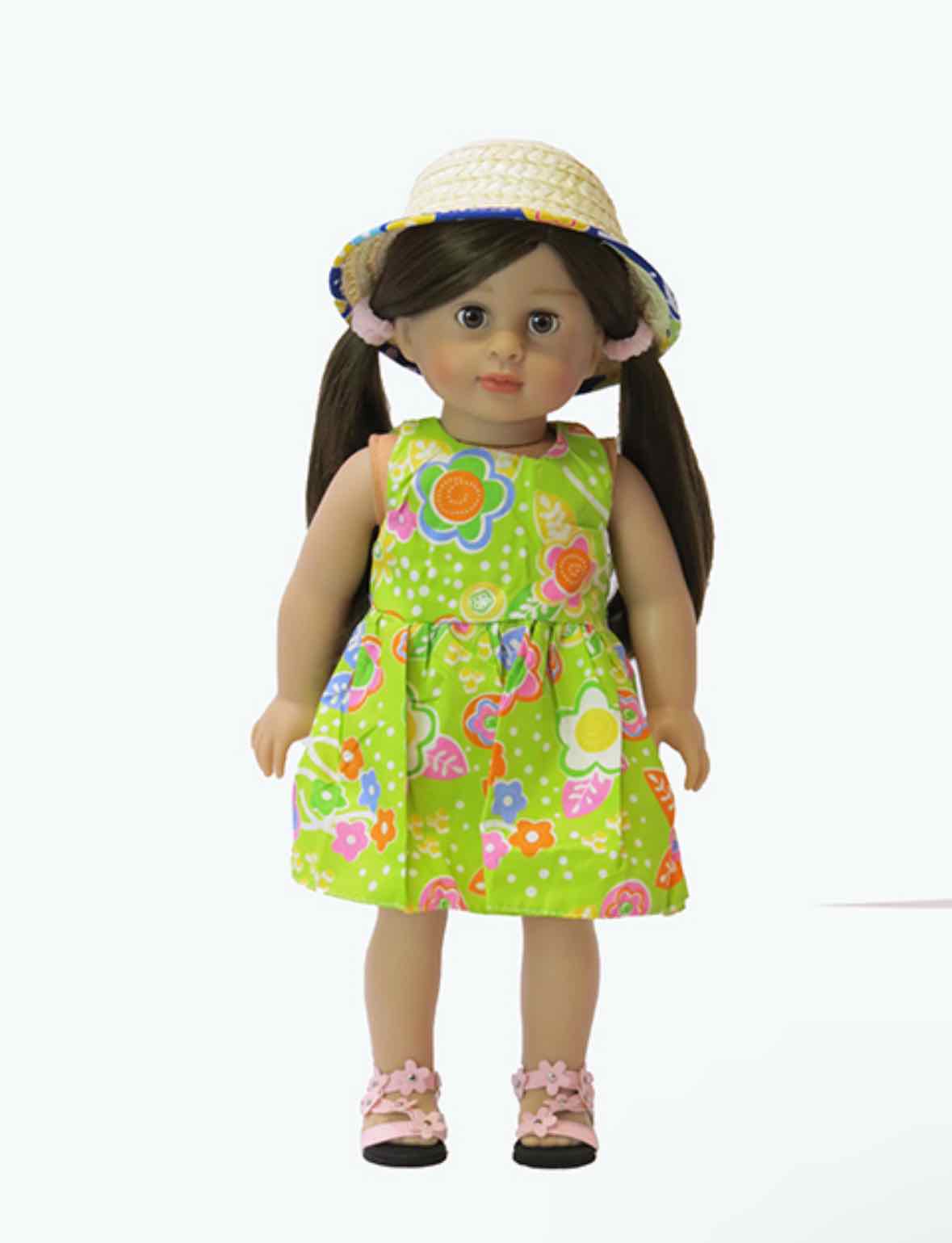 2pc 18" Green Floral Dress/Hat