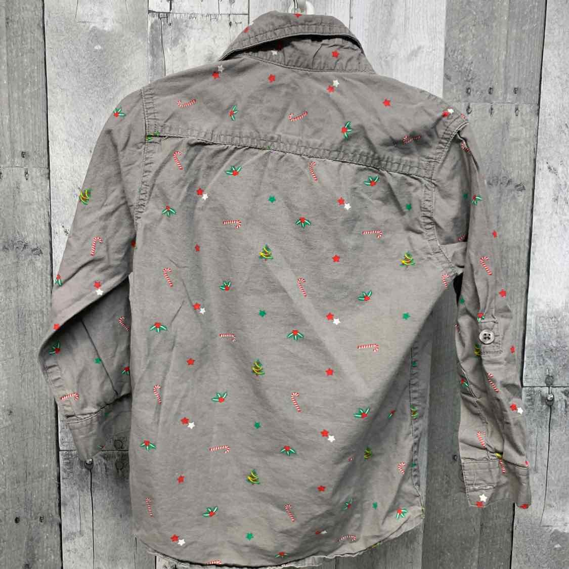 Size 3T Gray Print Holiday Brands LS Button Up