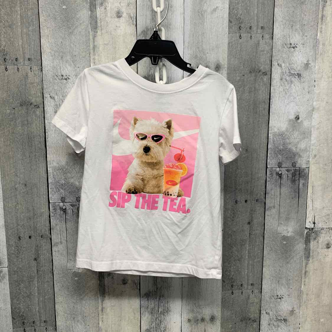 Size 6 White Graphic Sport Brand T Shirt