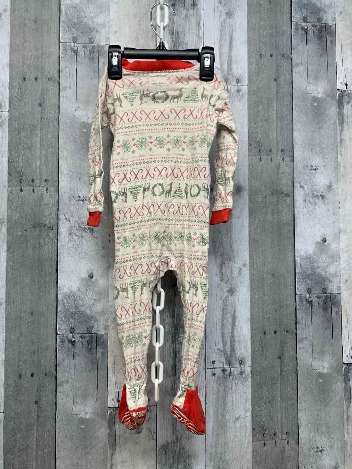 Size 12 Months Ivory/Red Burt's Bees Baby Footy PJs