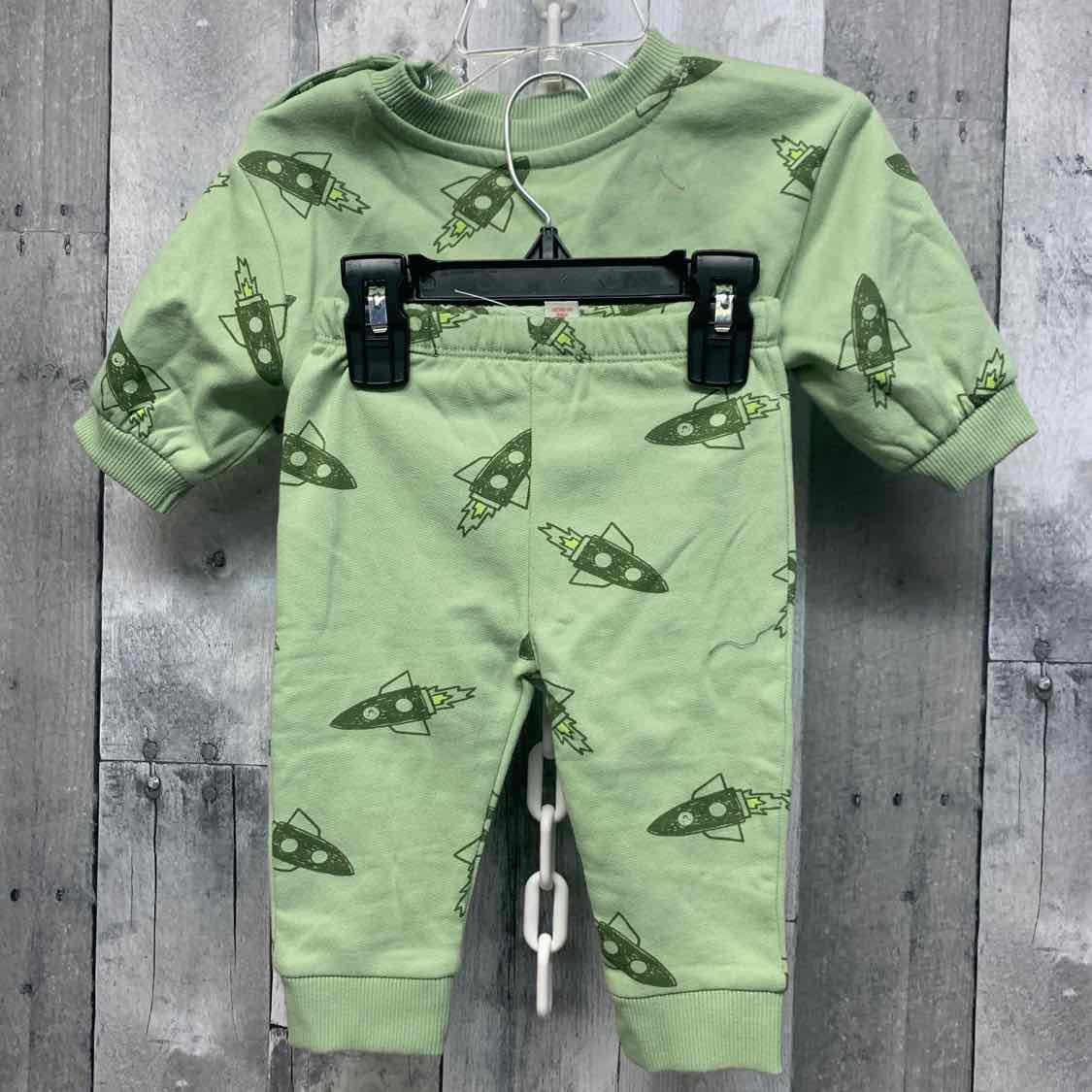 Size 3-6 Months Green Print Cat & Jack Sweats - 2pc