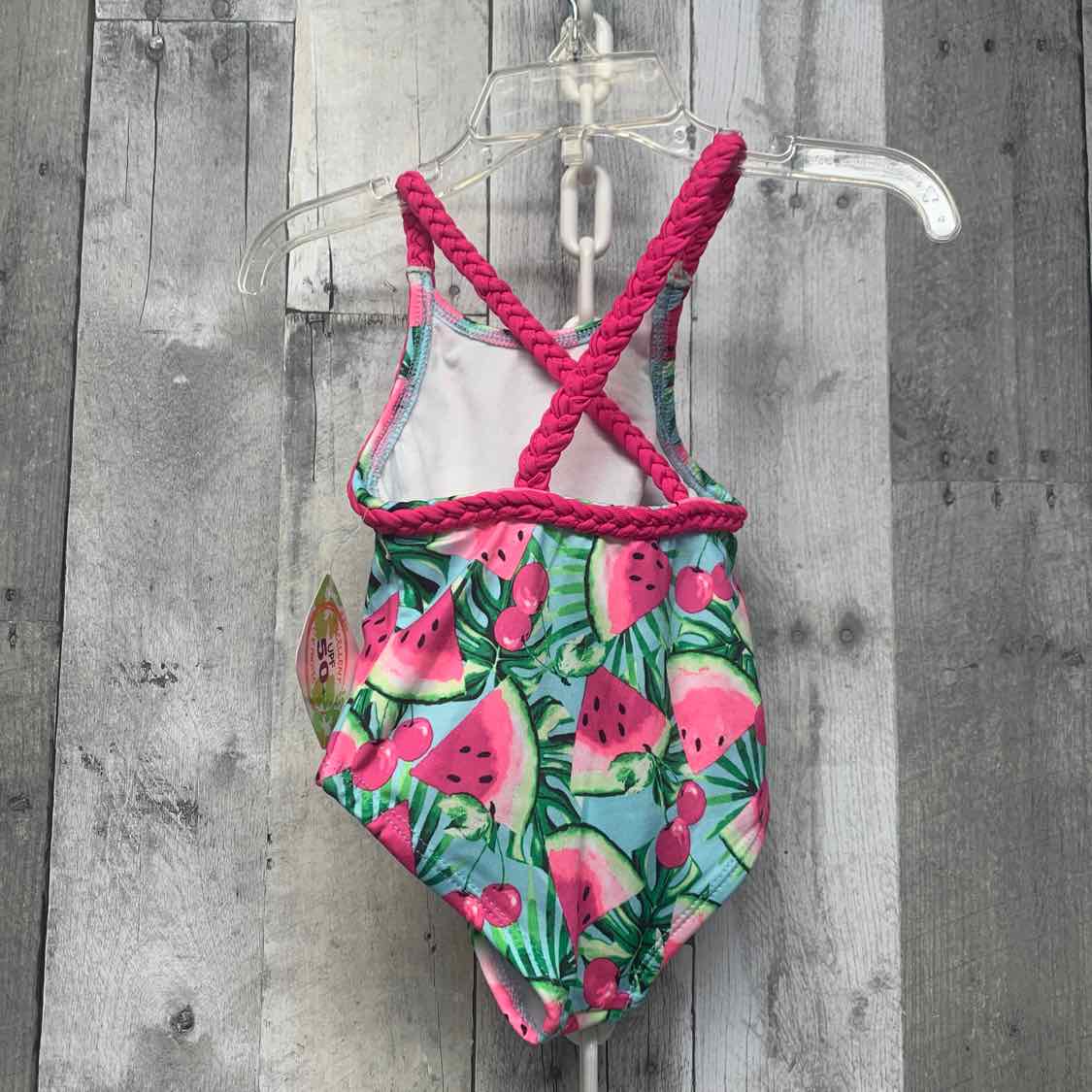 Size 12 Months Blue Floral Print Penelope Mack Swim Suit - 1pc