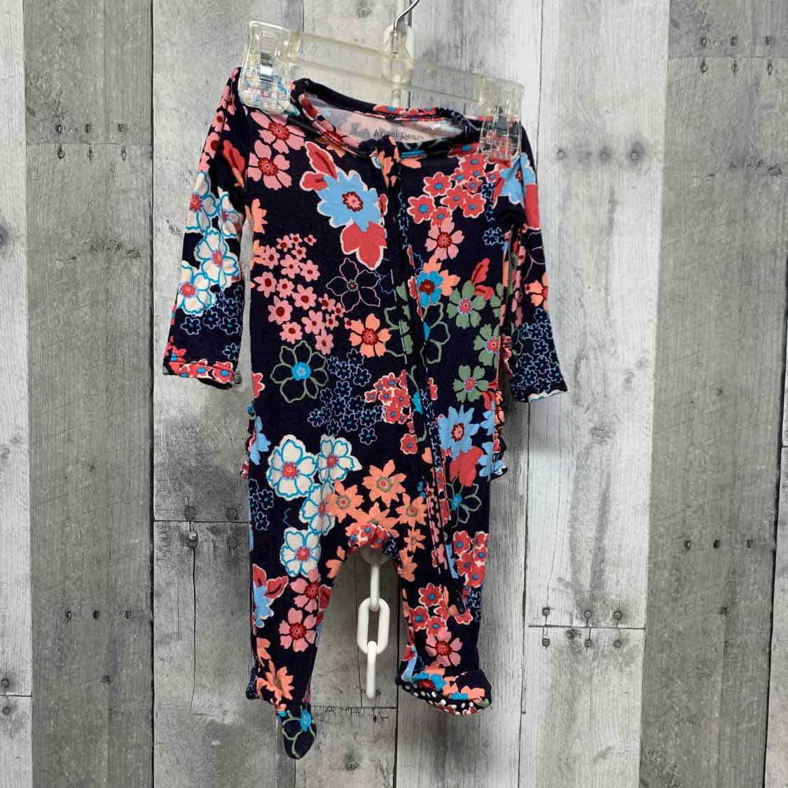 Size Newborn Navy/Pink Bamboo Footy PJs