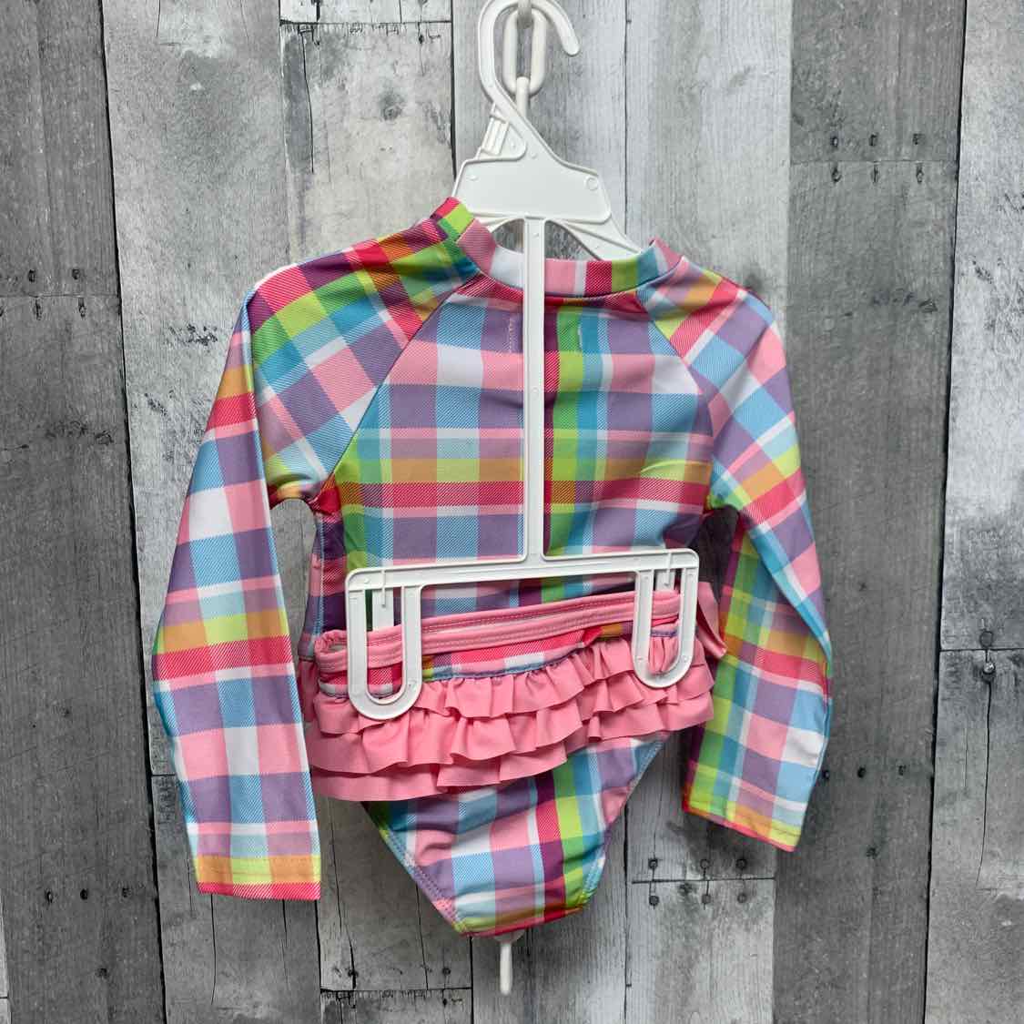 Size 2T Pink Plaid Crown & Ivy Swim Suit - 2pc+