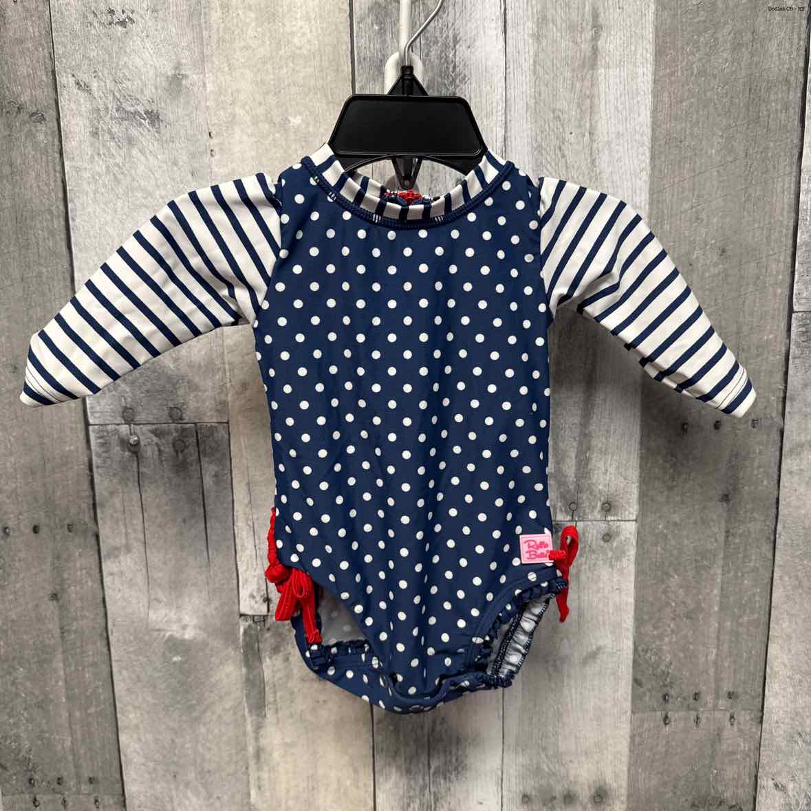 Size 3-6 Months Navy/White Ruffle Butts Swim Suit - 1pc