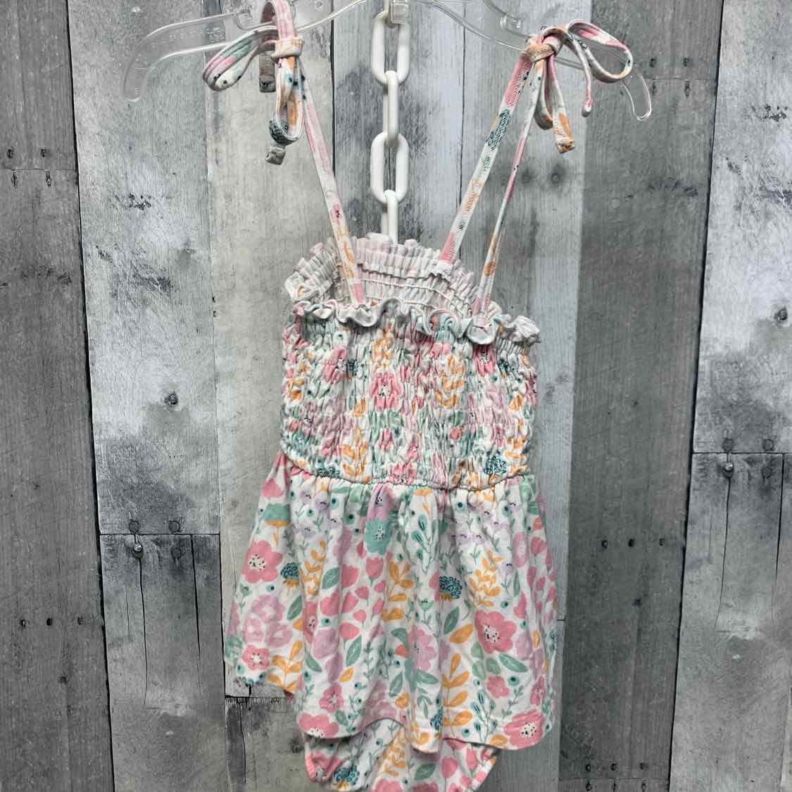 Size 0-3 Months White Floral Print Bamboo Romper