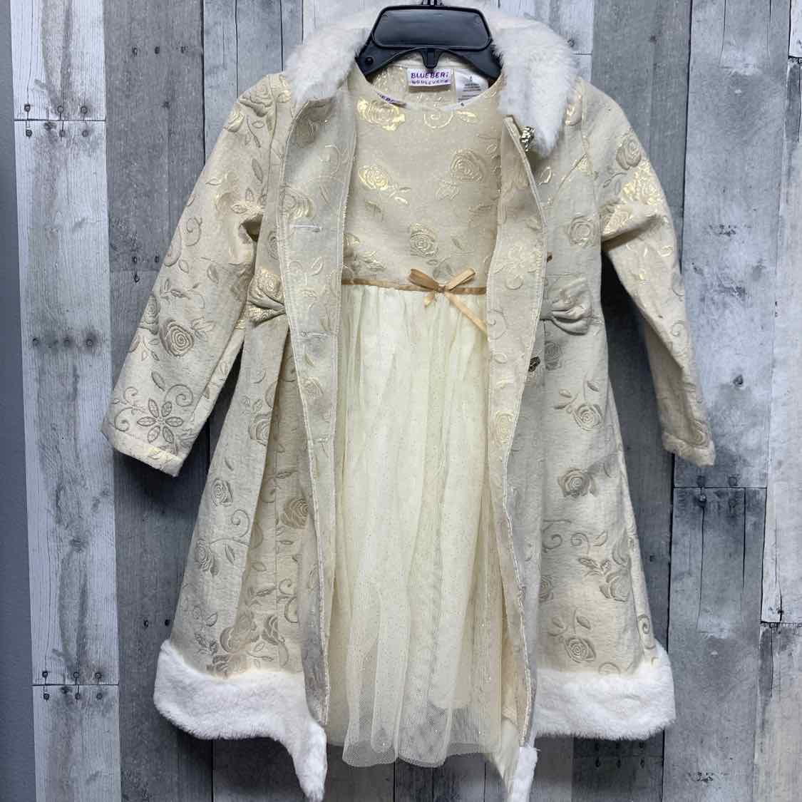 Size 6 Ivory/Gold Blueberi Boulevard Dress - Party