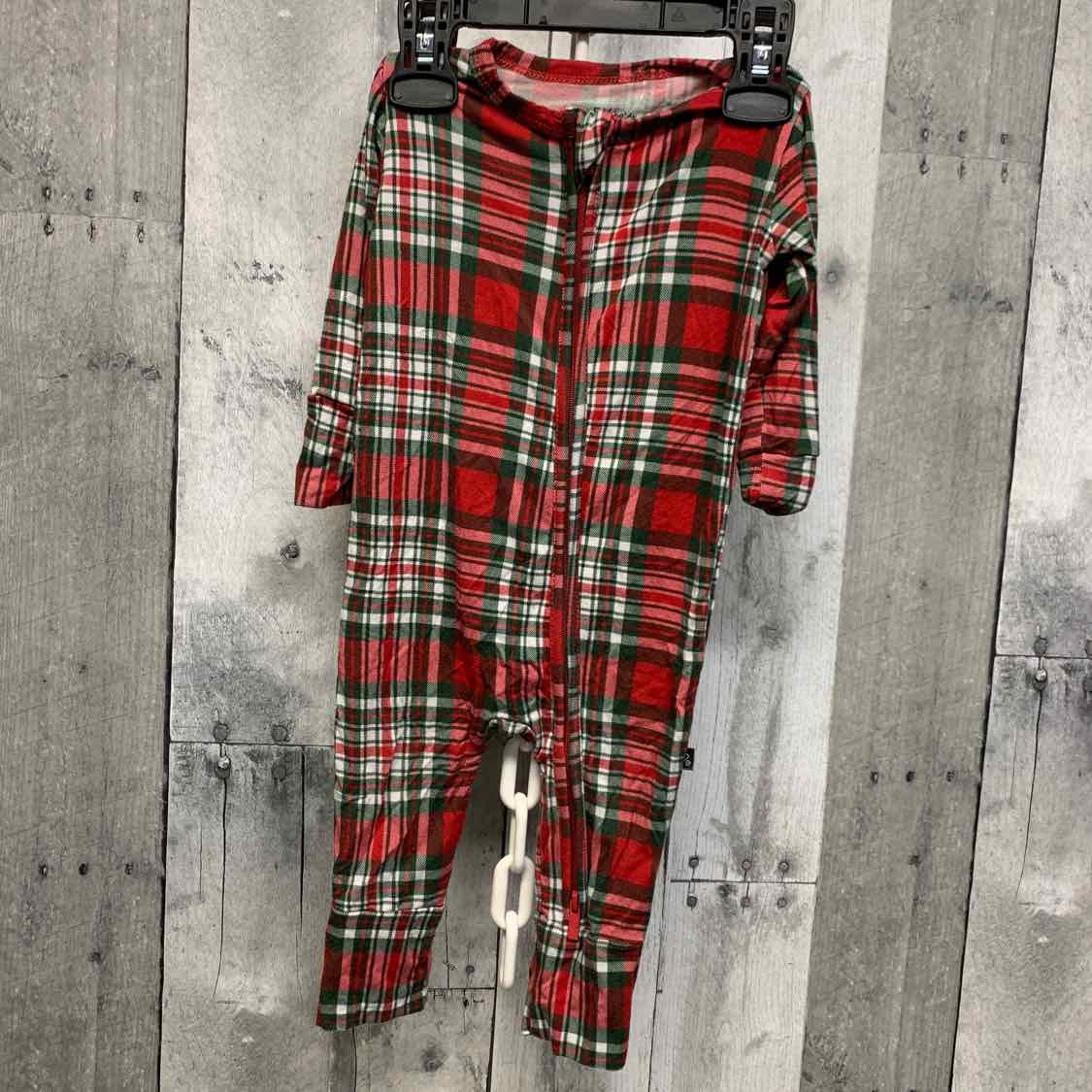 Size 3-6 Months Red Plaid Bamboo Footy PJs