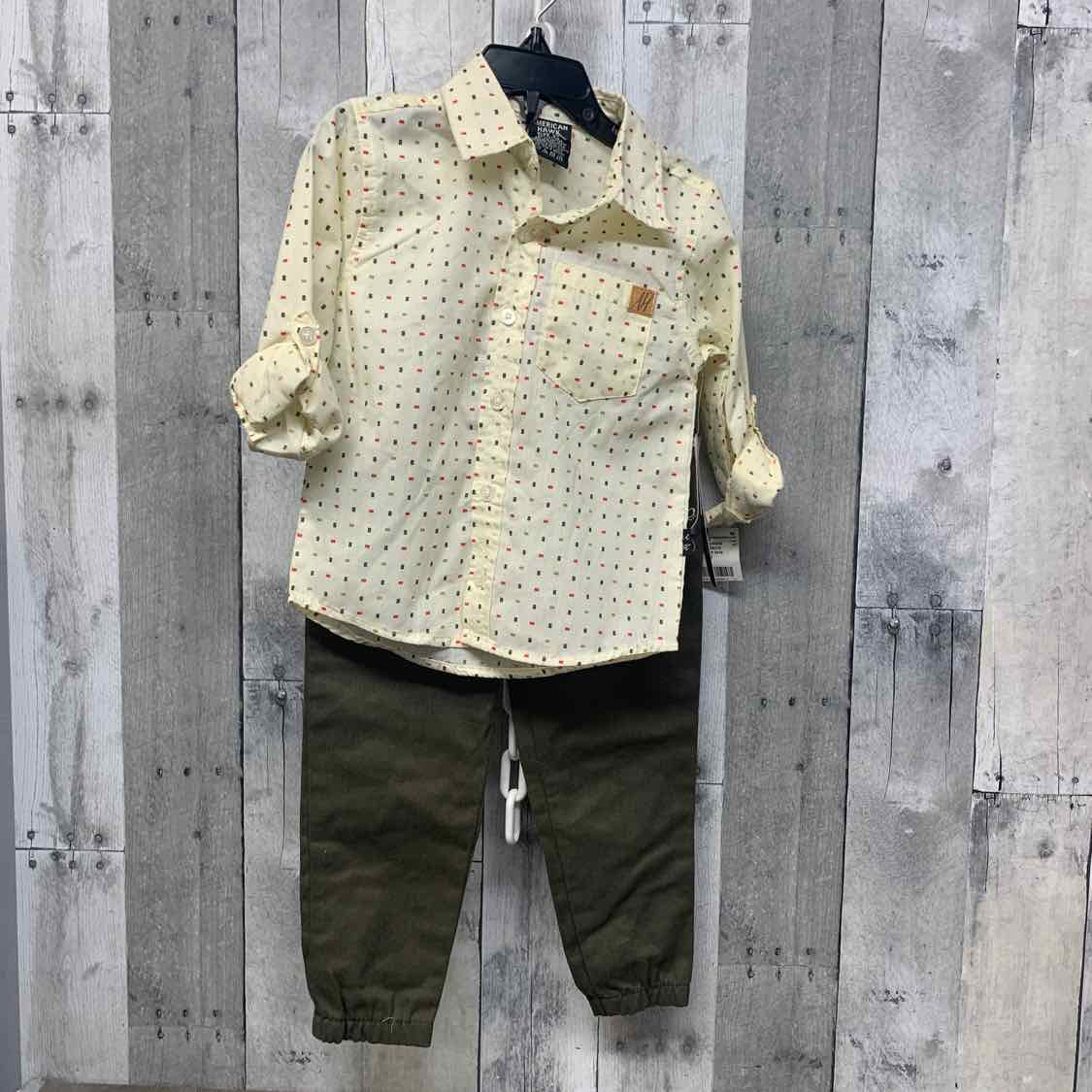 Size 3T Ivory/Green American Hawk Shirt/Pants