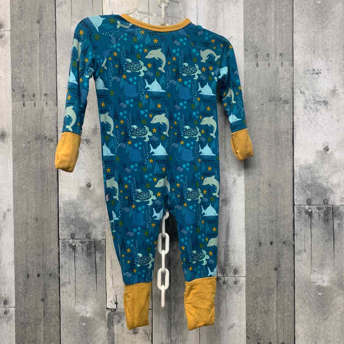 Size 3-6 Months Teal Print Bamboo Footy PJs