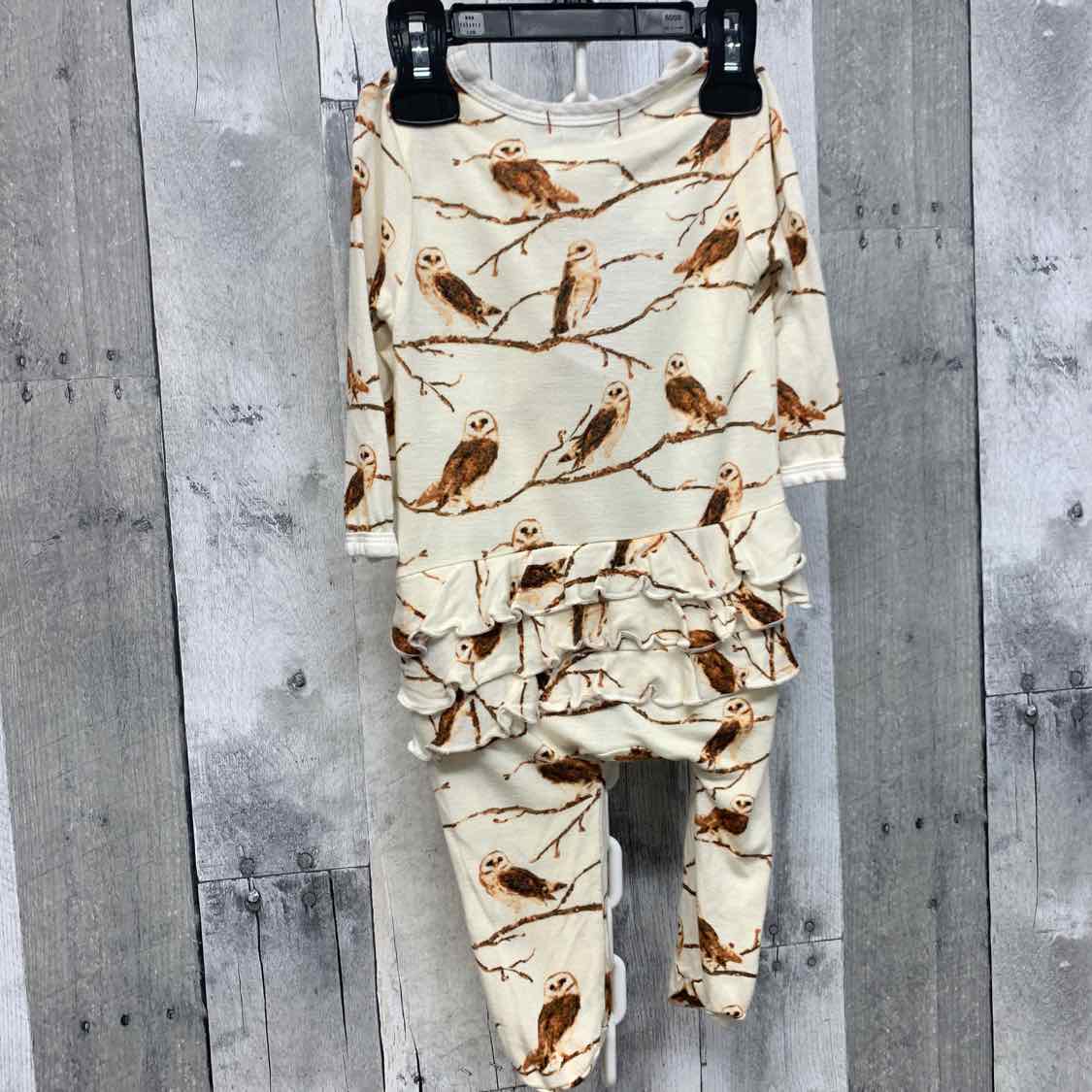 Size 3-6 Months White/Brown Bamboo Footy PJs - OodlesCB