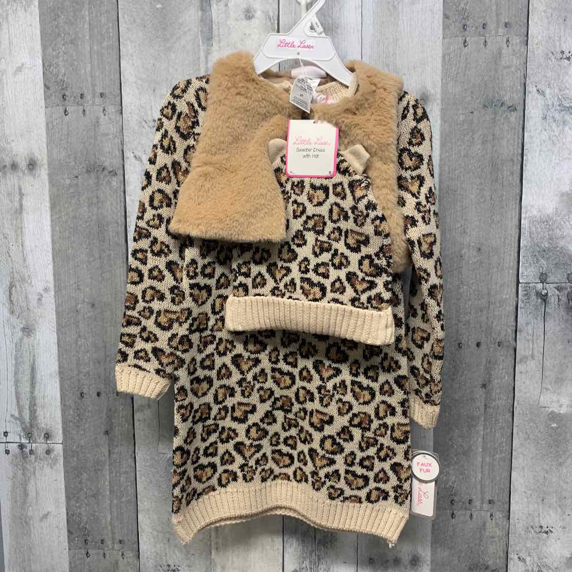 Size 2T Brown Animal Print Little Lass LS Dress