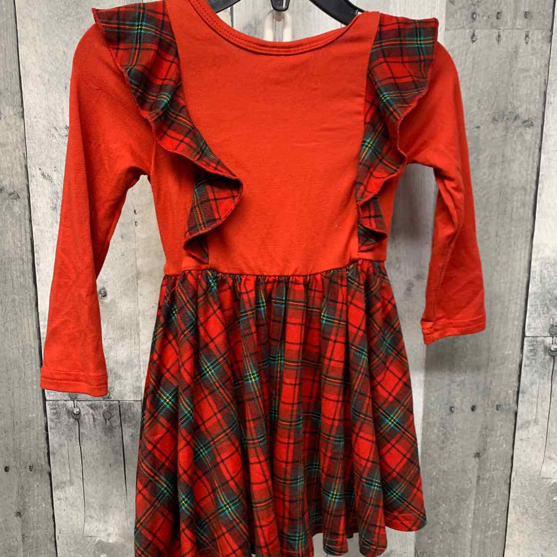 Size 12-24 Months Red Plaid Dot Dot Smile LS Dress
