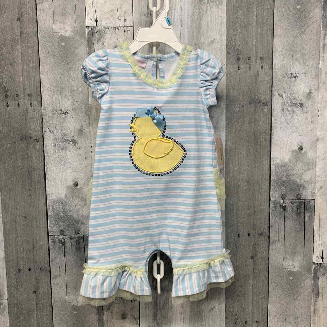 Size 6-9 Months Blue Striped Bonnie Jean/Baby Romper