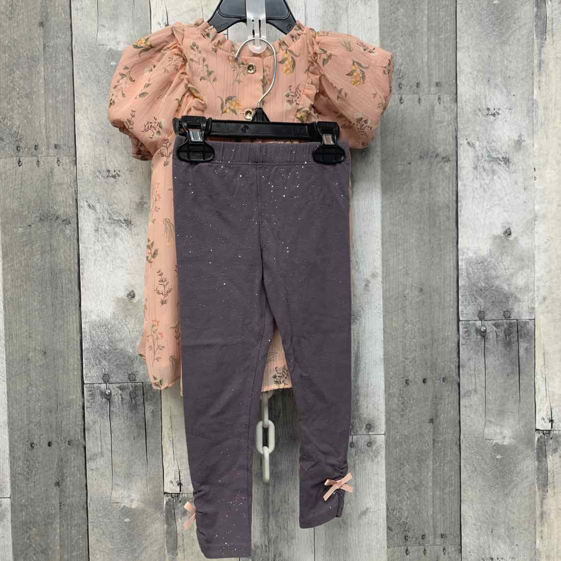 Size 2T Pink/Gray Mid Brand Shirt/Leggings - OodlesCB