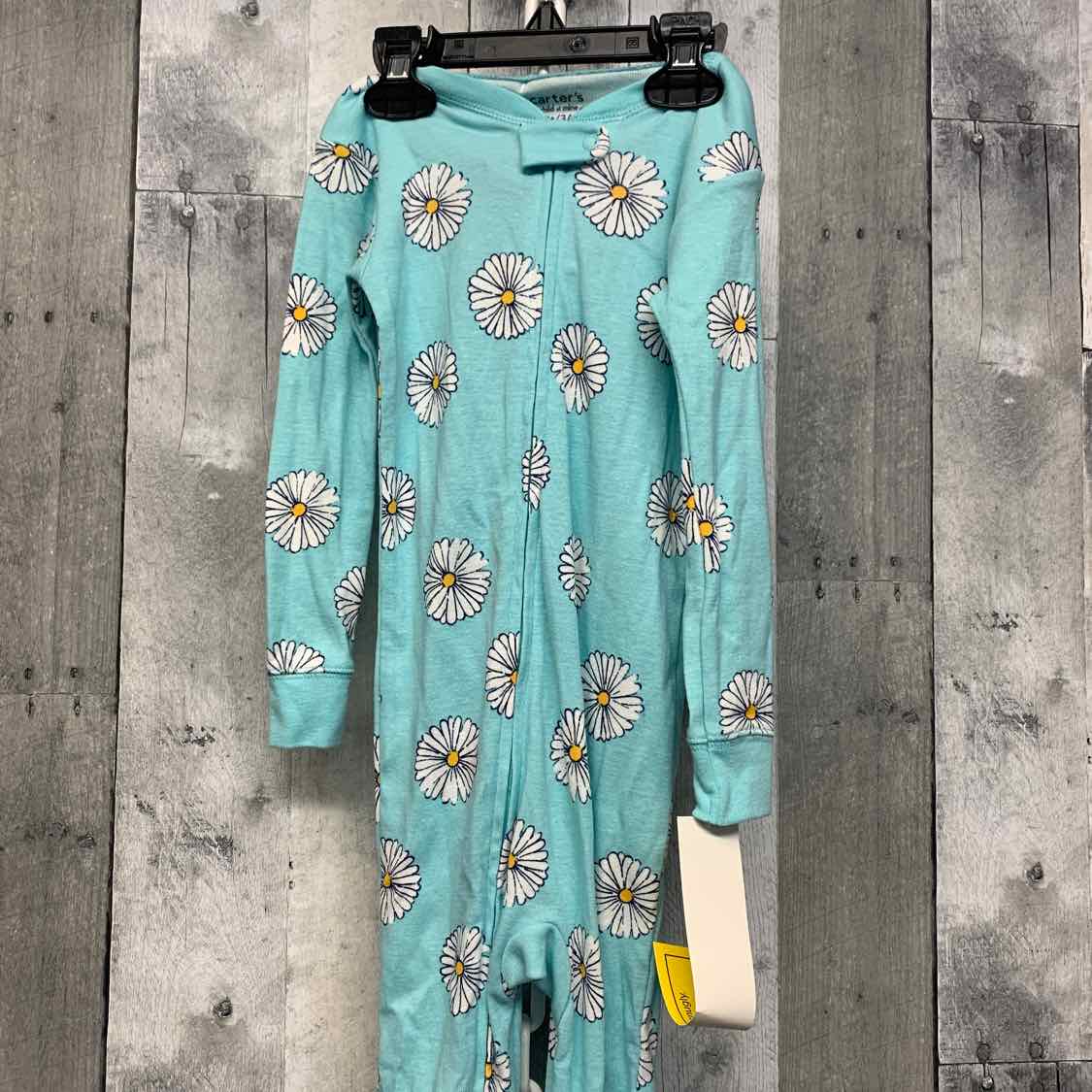 Size 3T Blue Floral Print Child of Mine Footy PJs