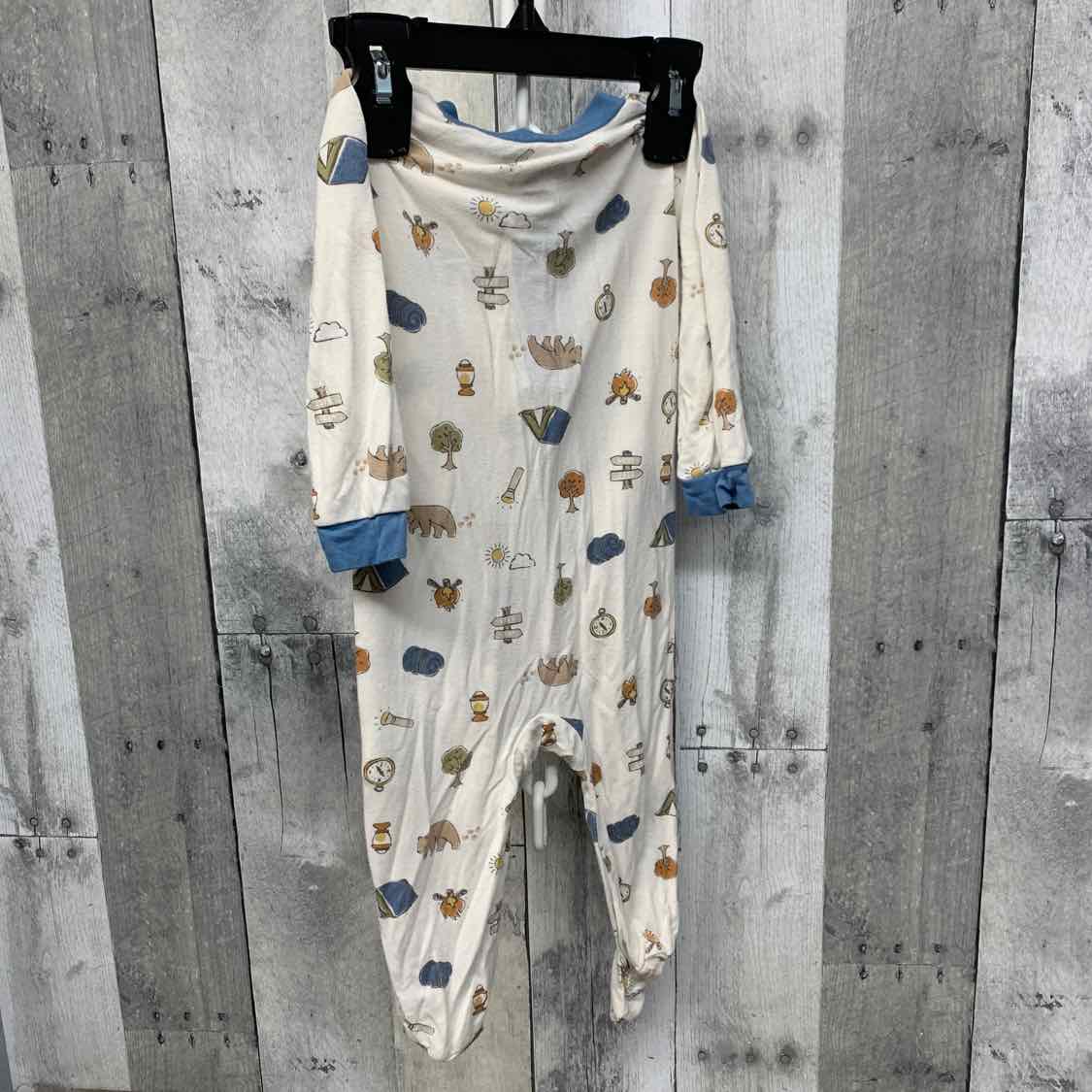 Size 0-3 Months White/Blue Bamboo Footy PJs