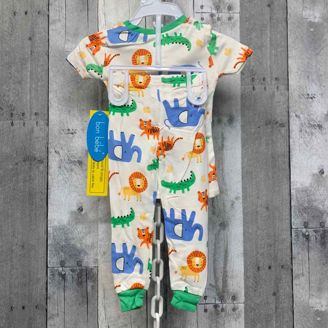 Size 12 Months White/Green Bon Bebe 2pc PJs - OodlesCB