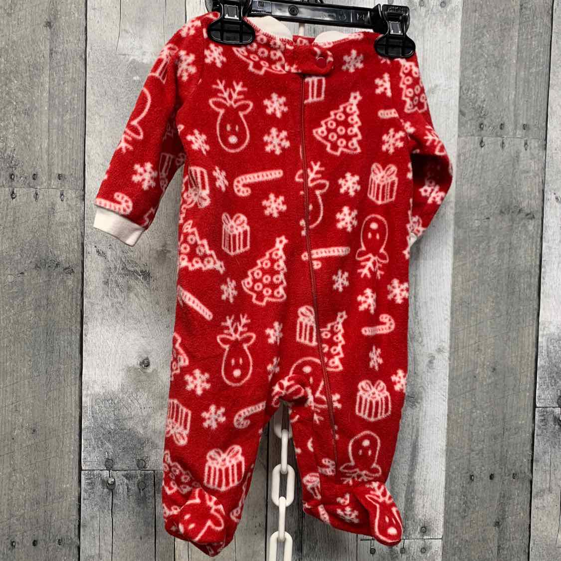 Size 0-3 Months Red/White Holiday Brands Footy PJs
