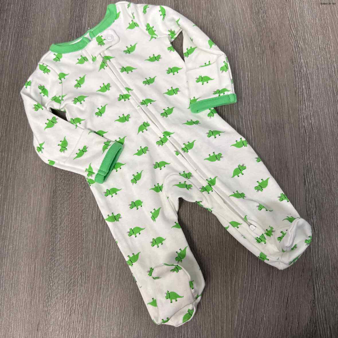 Size Preemie White/Green Simple Joys Footy PJs