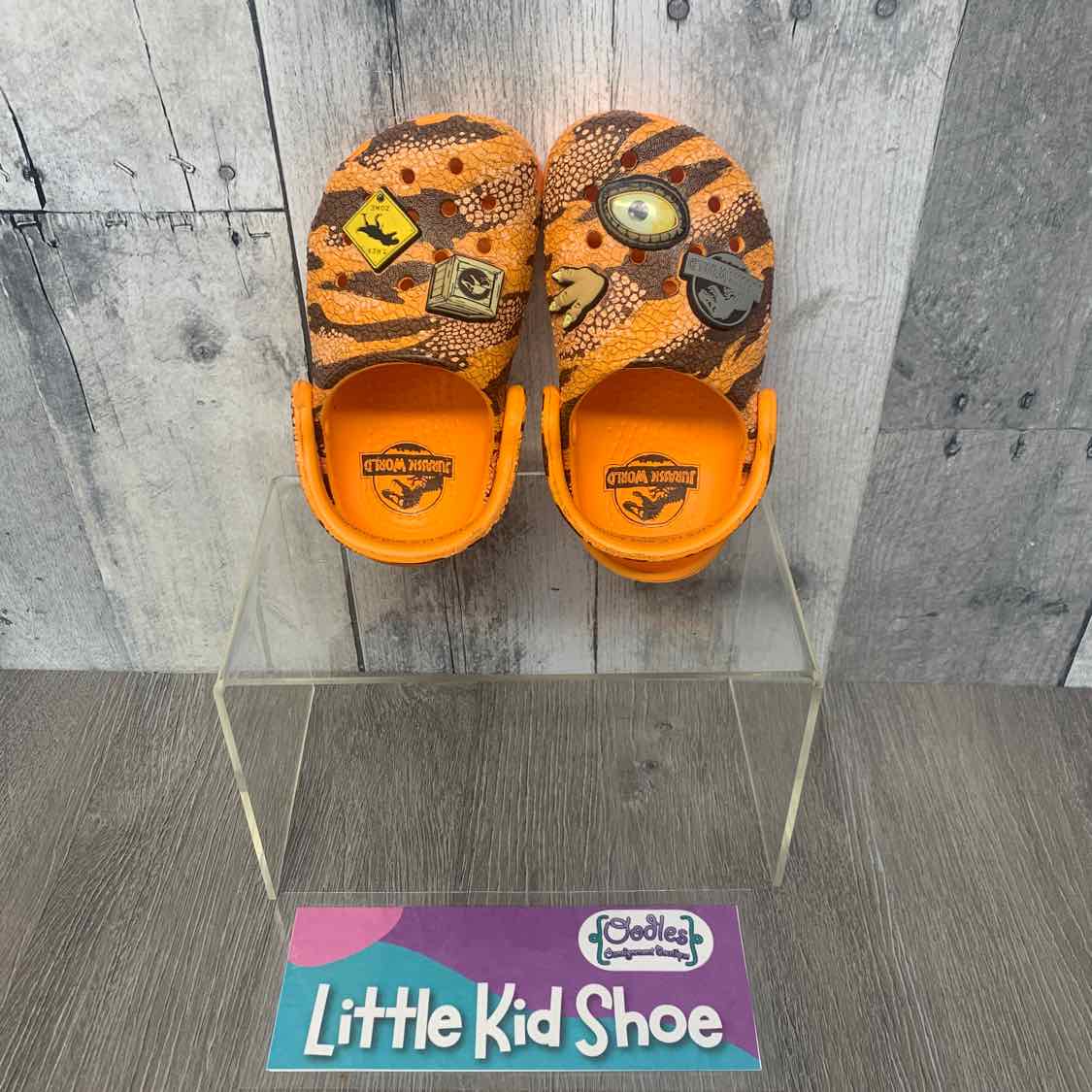 Size 5 Orange Print Crocs Water Shoes