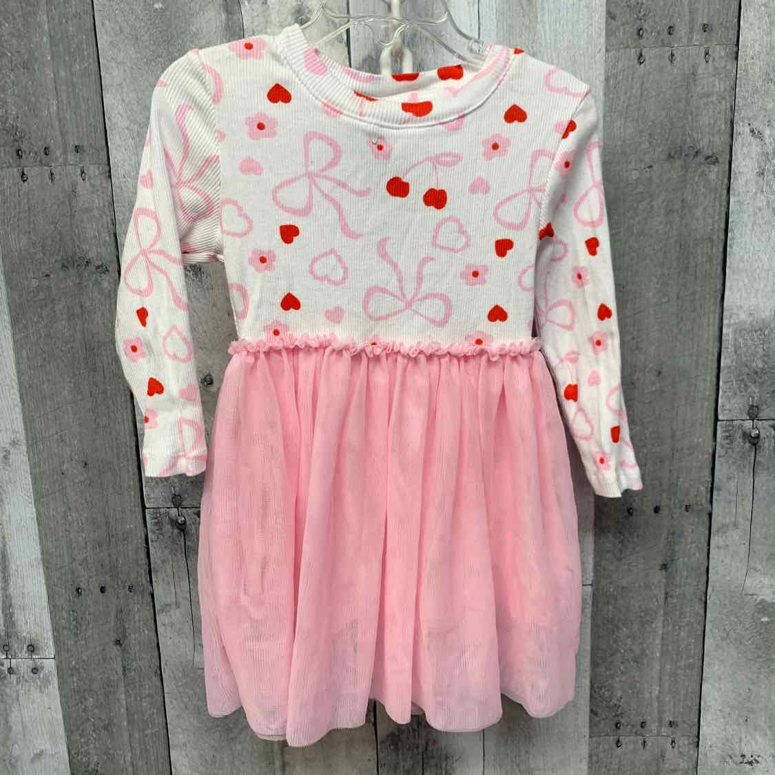 Size 2T Pink/White B Brand LS Dress