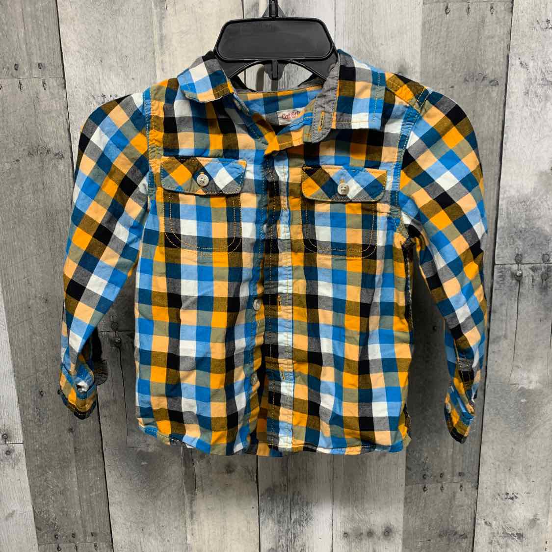 Size 5T Yellow/Blue Cat & Jack LS Button Up