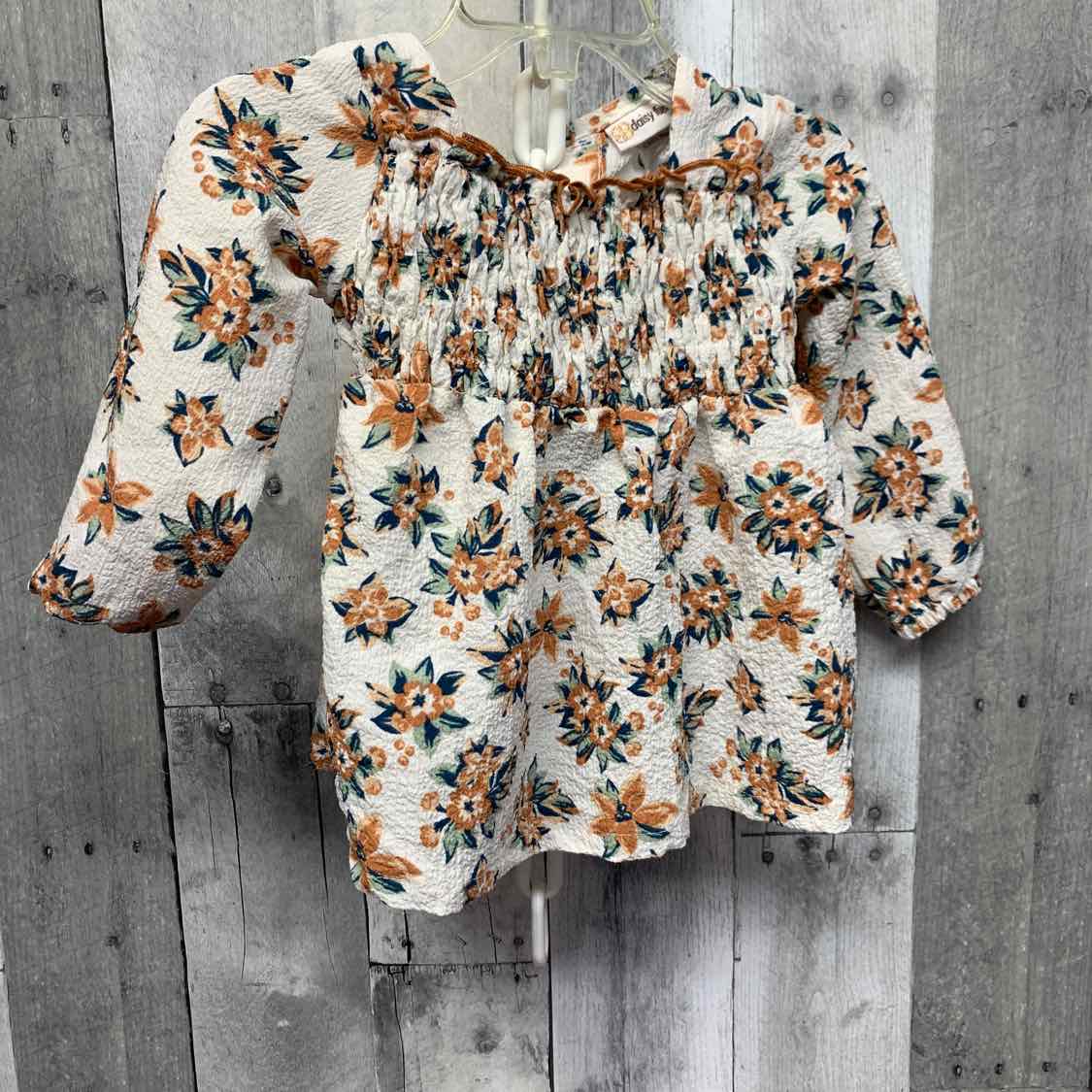 Size 12 Months White/Brown Daisy Fuentes LS Dress