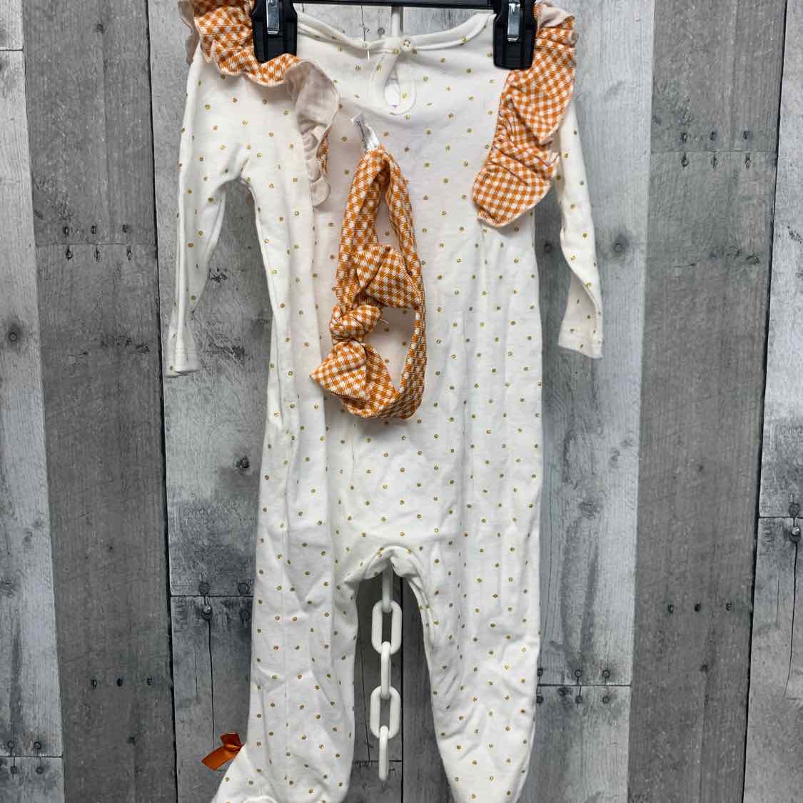 Size 9 Months White/Orange Baby Essentials Footy PJs