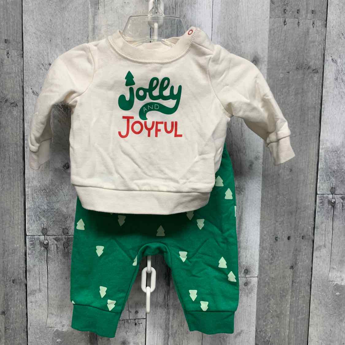 Size 0-3 Months White/Green Cat & Jack Shirt/Pants