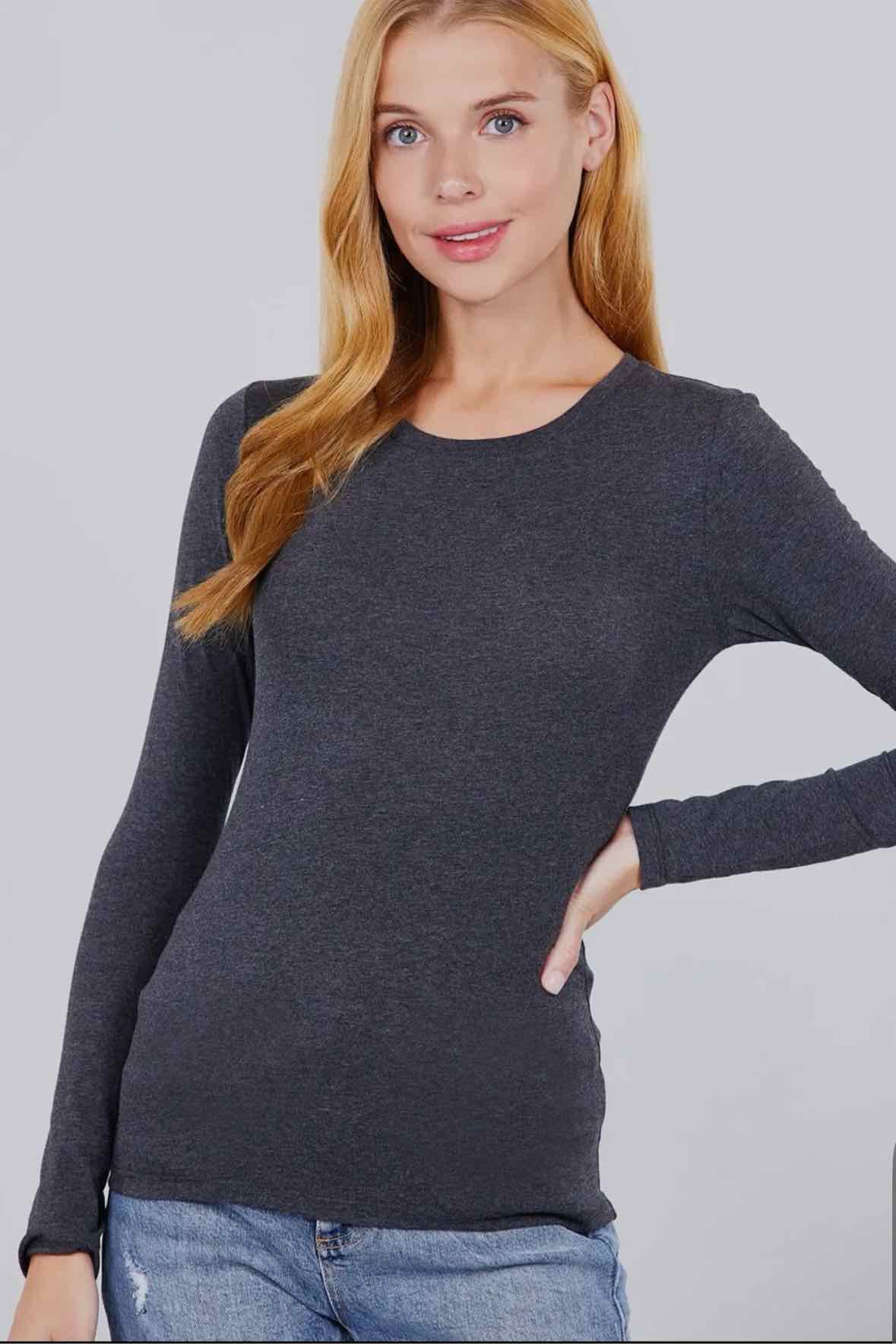 Long Sleeve Crew Neck Cotton Spandex Jersey Top