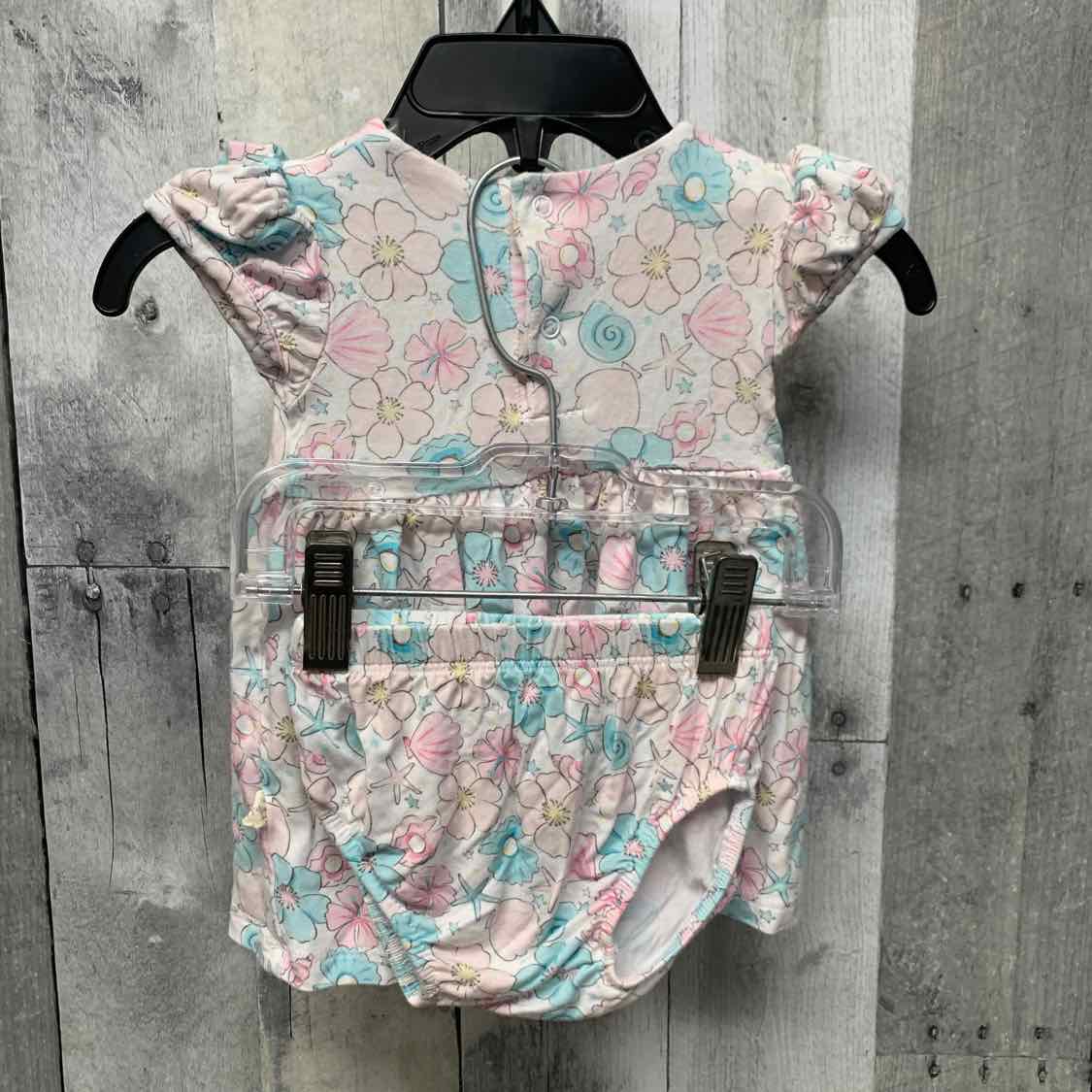 Size 0-3 Months White Print Bamboo Shirt/Shorts