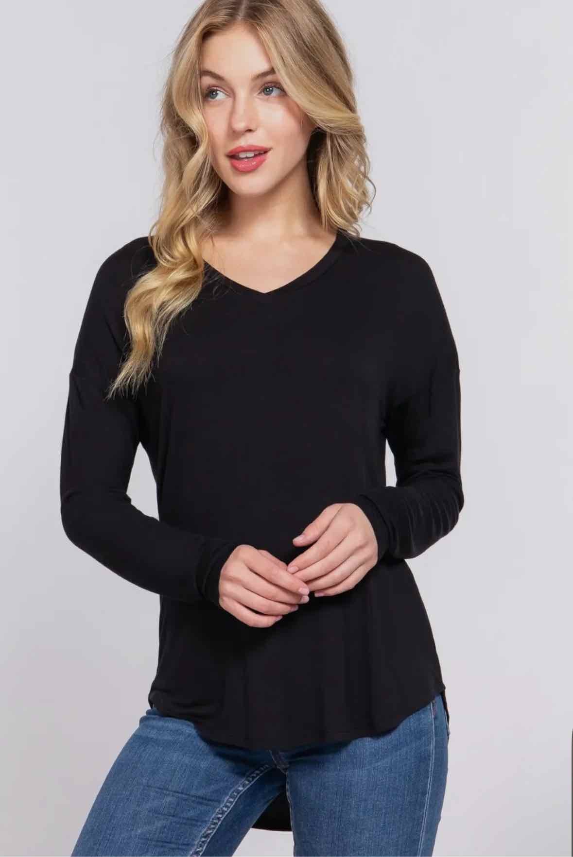 Long Sleeve Dolman V Neck Jersey Top