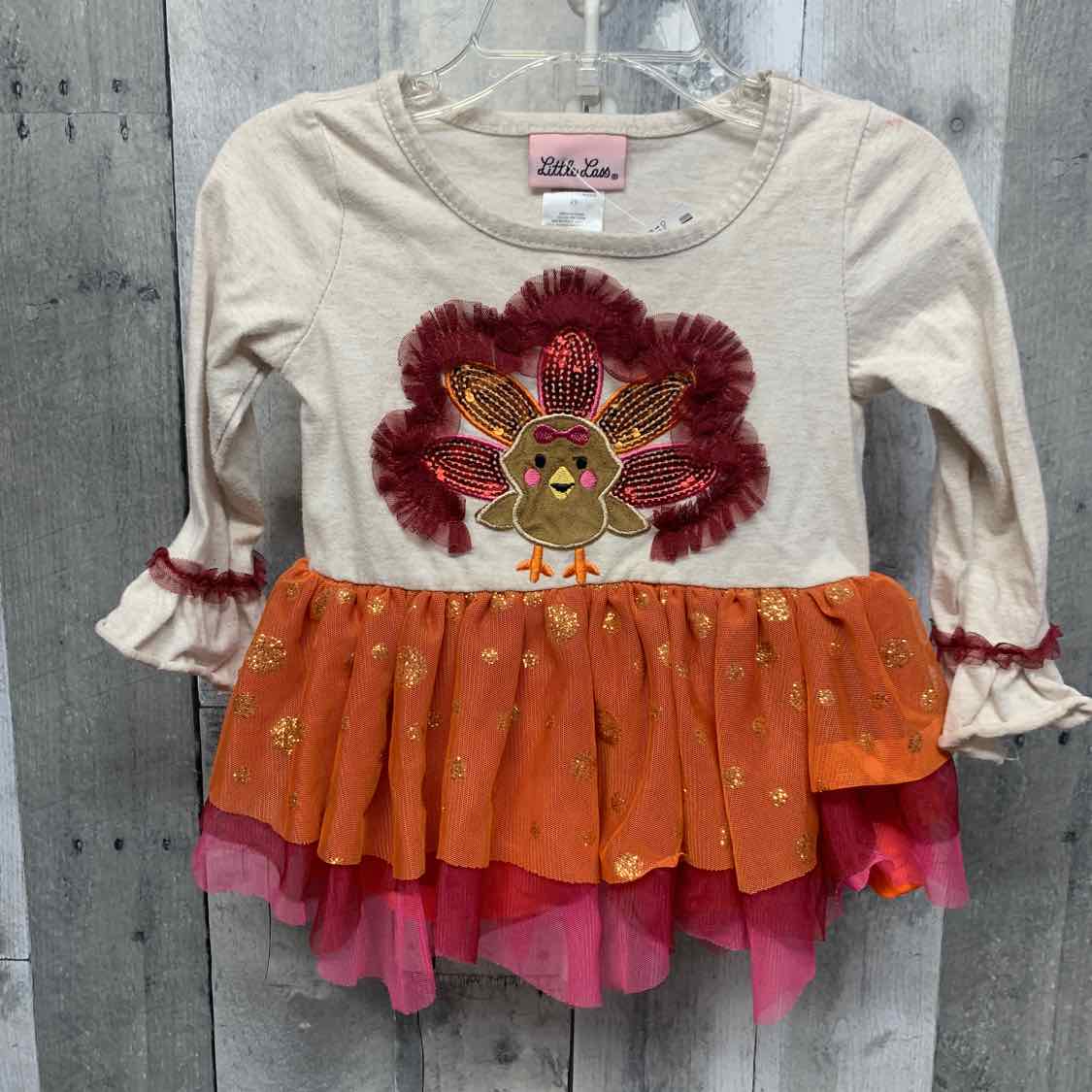 Size 2T Tan/Orange Little Lass Long Sleeve Shirt