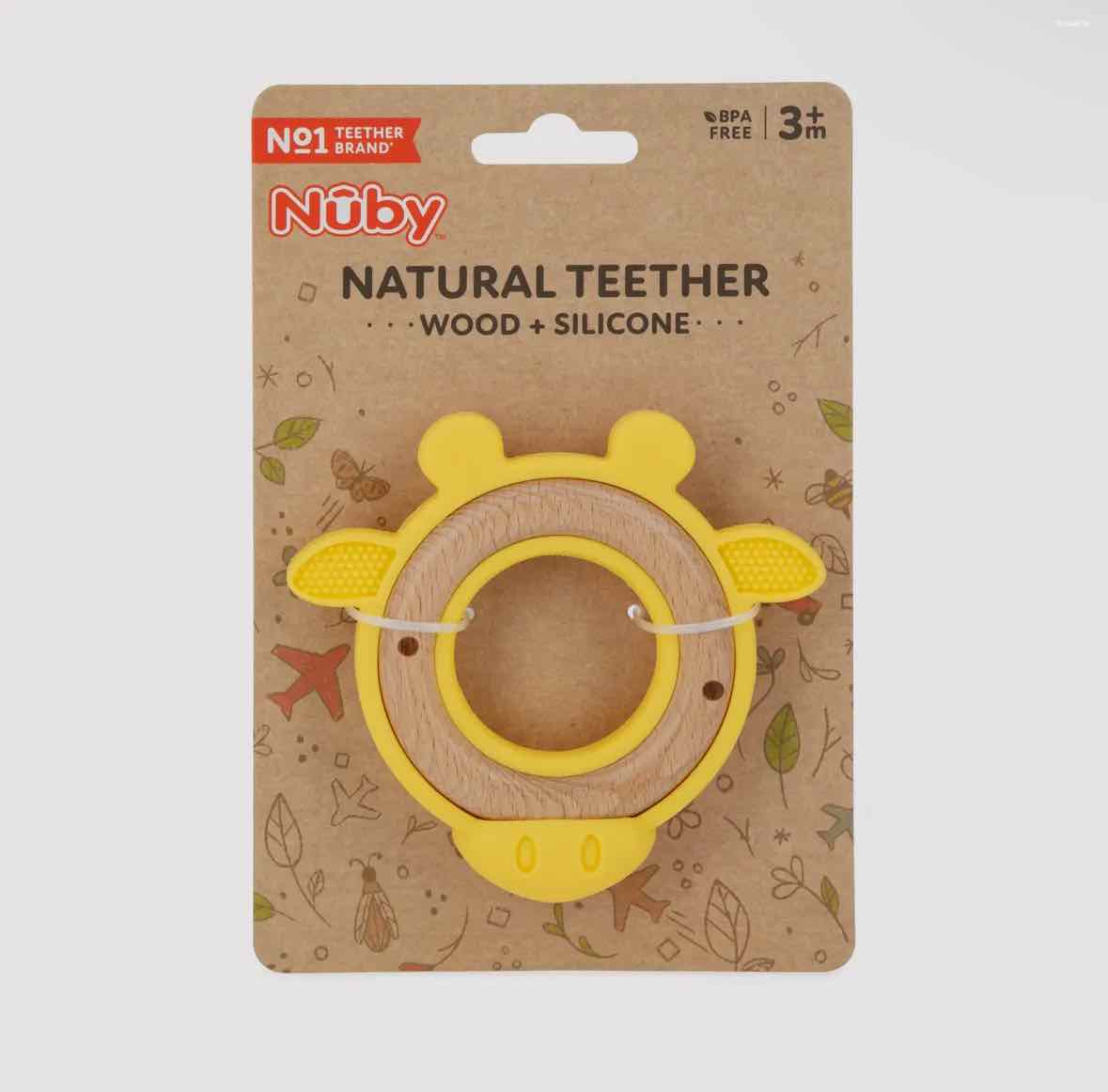 Nuby Natural Wood & Silicone Animal Teether - OodlesCB