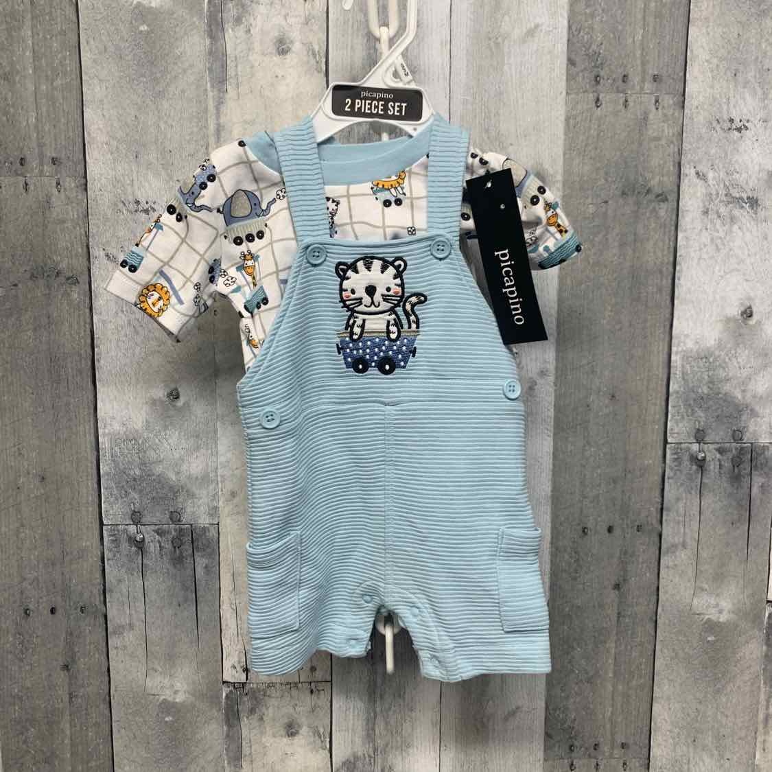 Size 0-3 Months White/Blue Picapino Shirt/Shorts