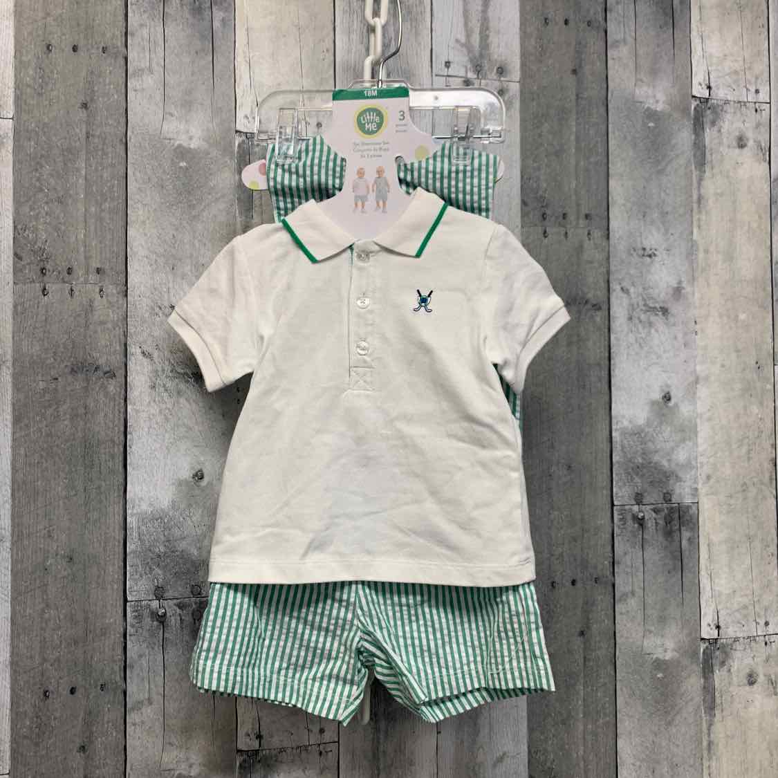 Size 18 Months White/Green Little Me Shirt/Shorts - OodlesCB