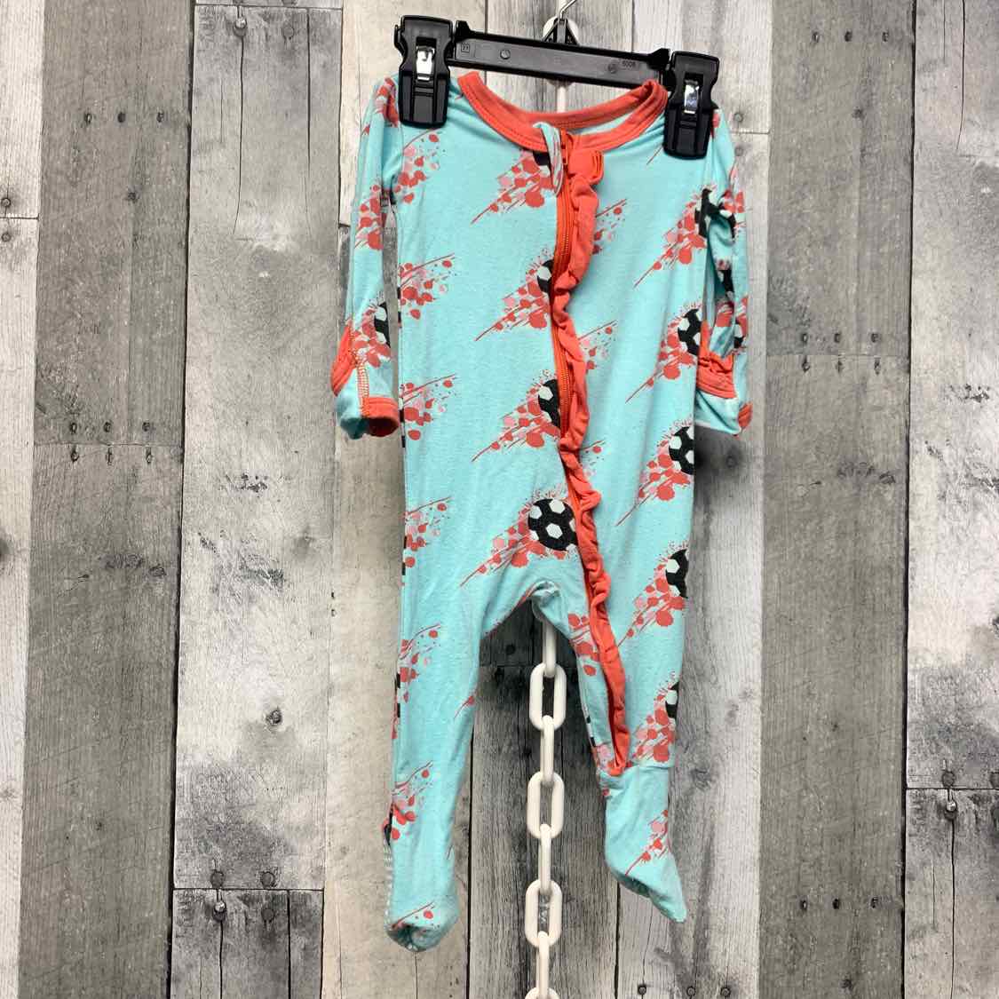 Size 3-6 Months Teal/Pink Bamboo Footy PJs - OodlesCB