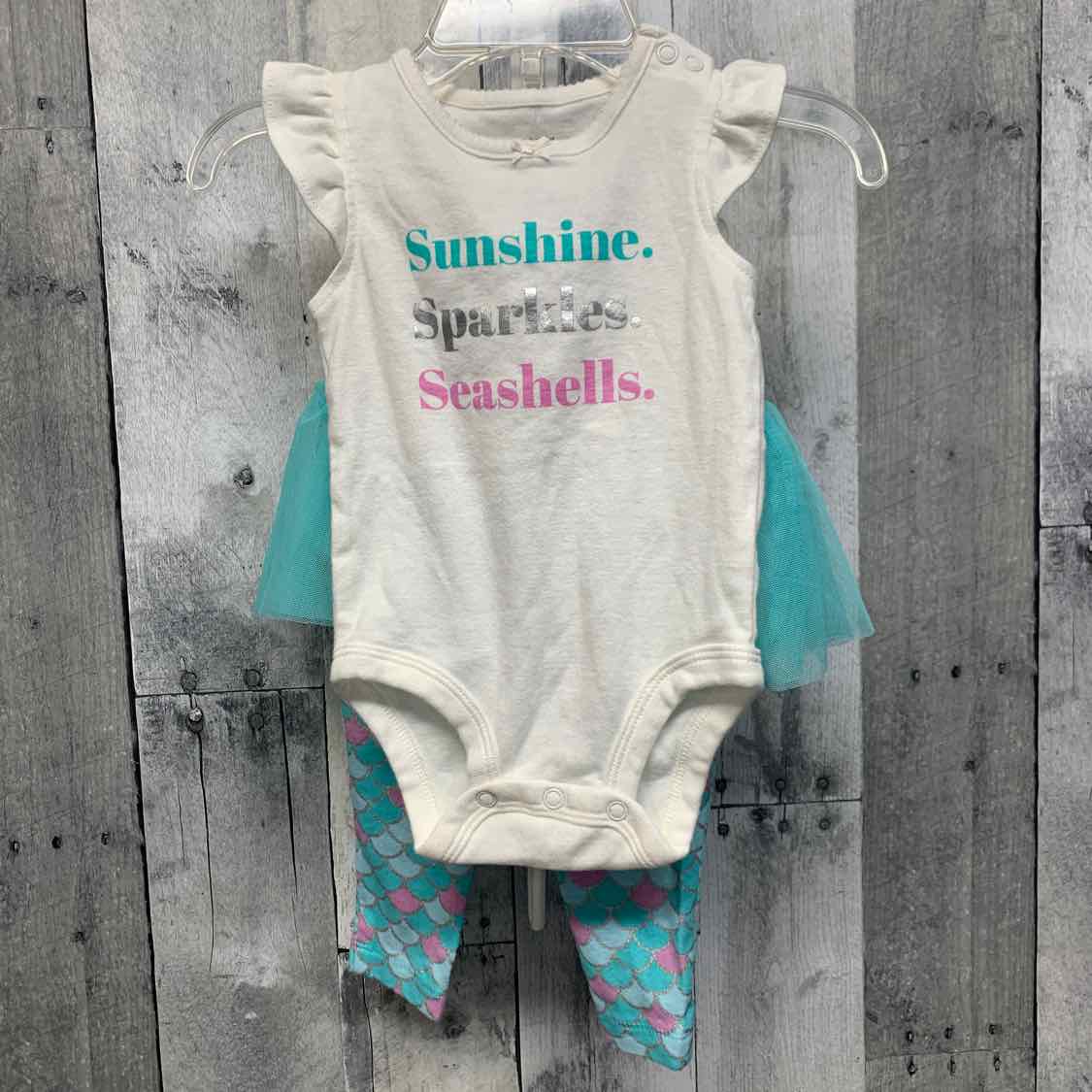 Size 6 Months White/Teal Carter's Shirt/Pants