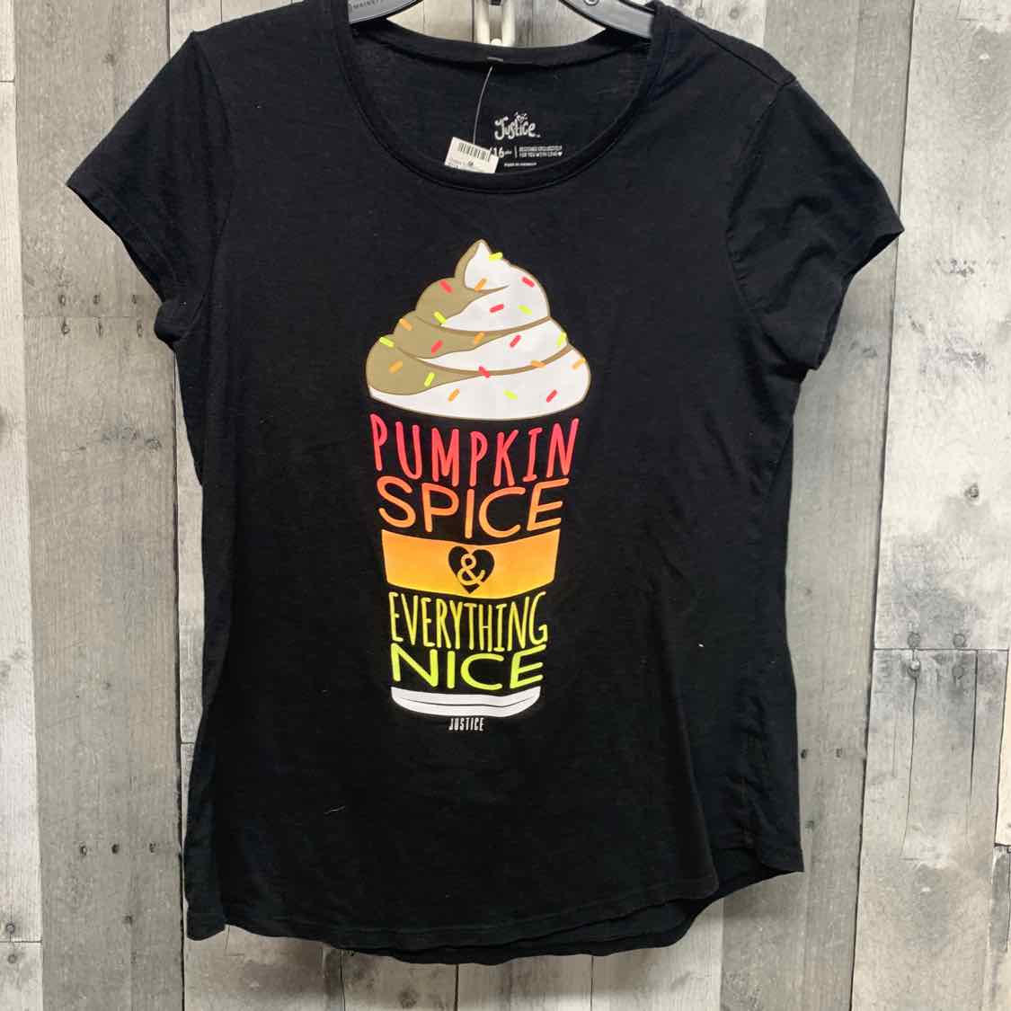 Size 14/16 Black/Pink Justice T Shirt