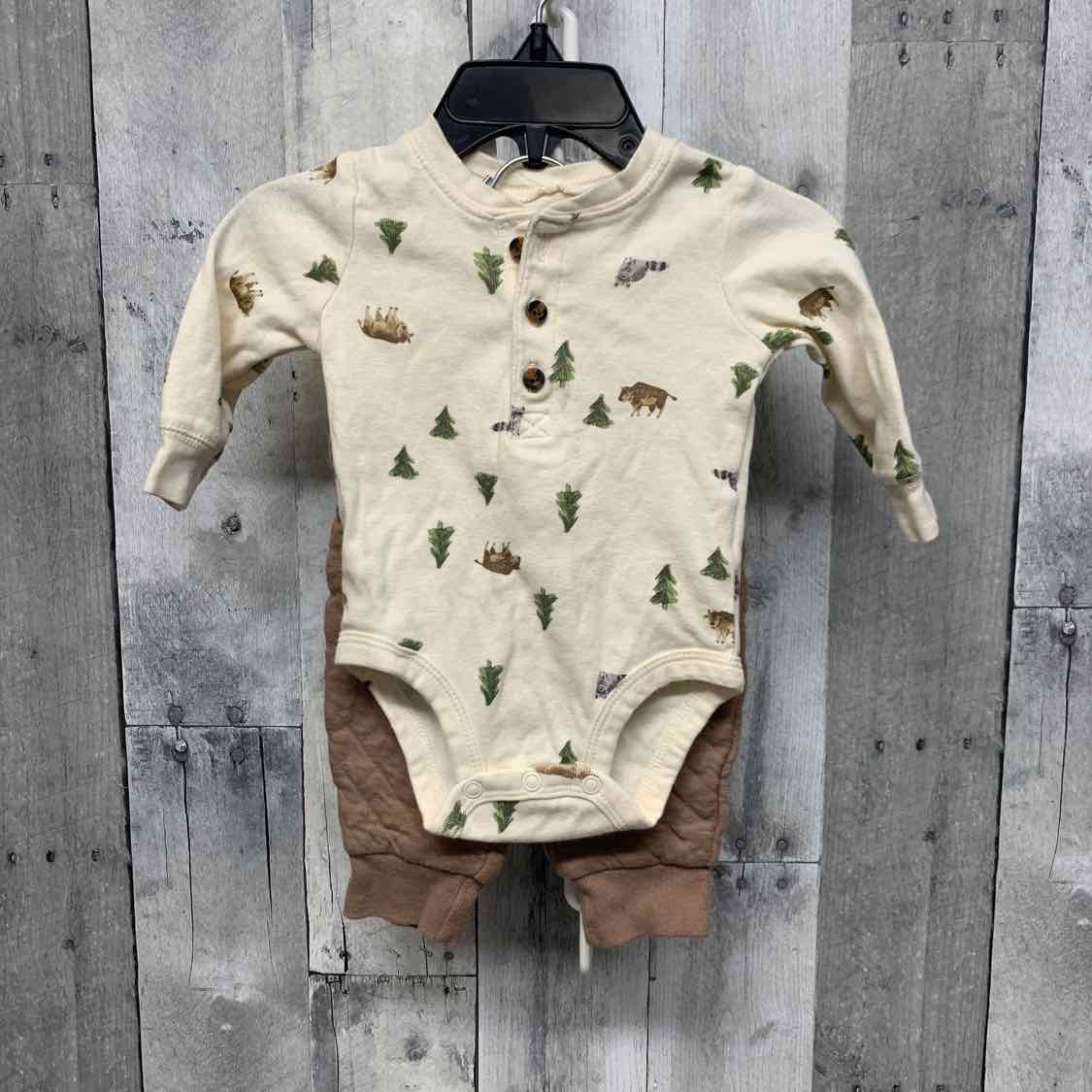 Size 3 Months White/Brown Carter's Shirt/Pants