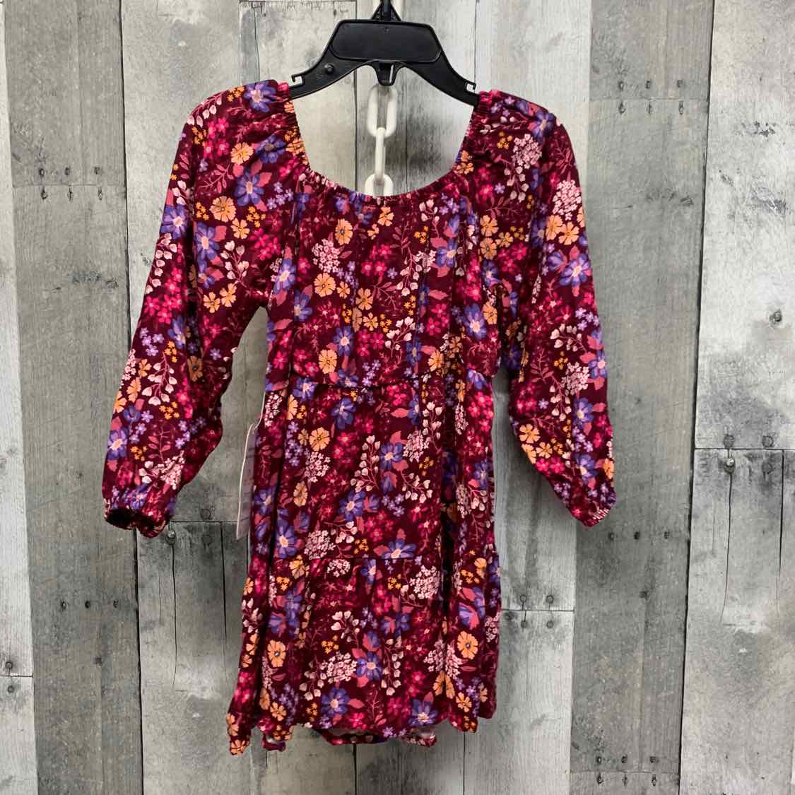 Size 2T Burgundy Print Wonder Kids LS Dress