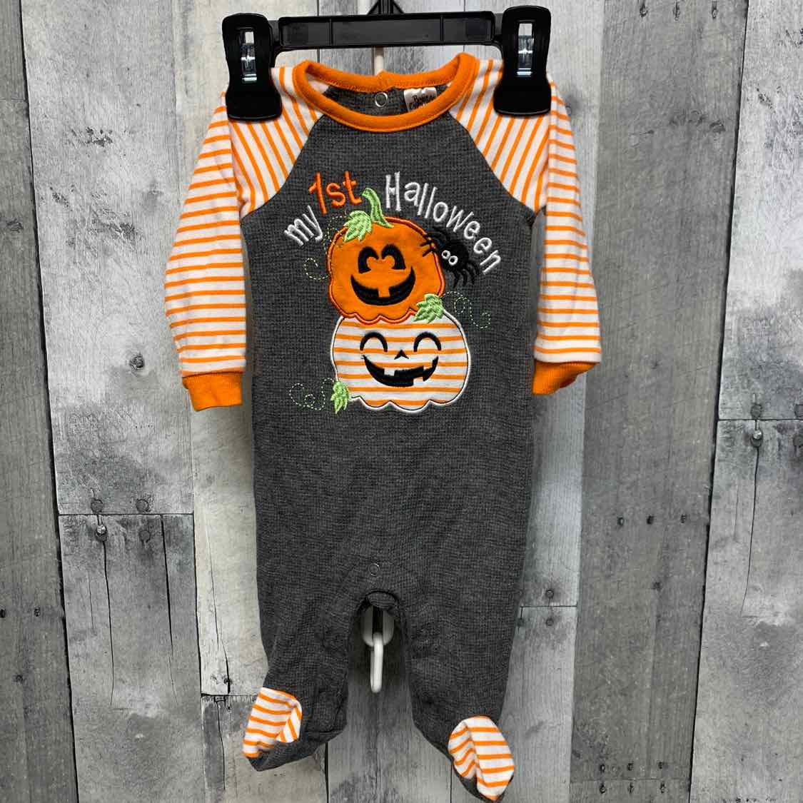 Size 3 Months Orange/Gray Baby Essentials Footy PJs